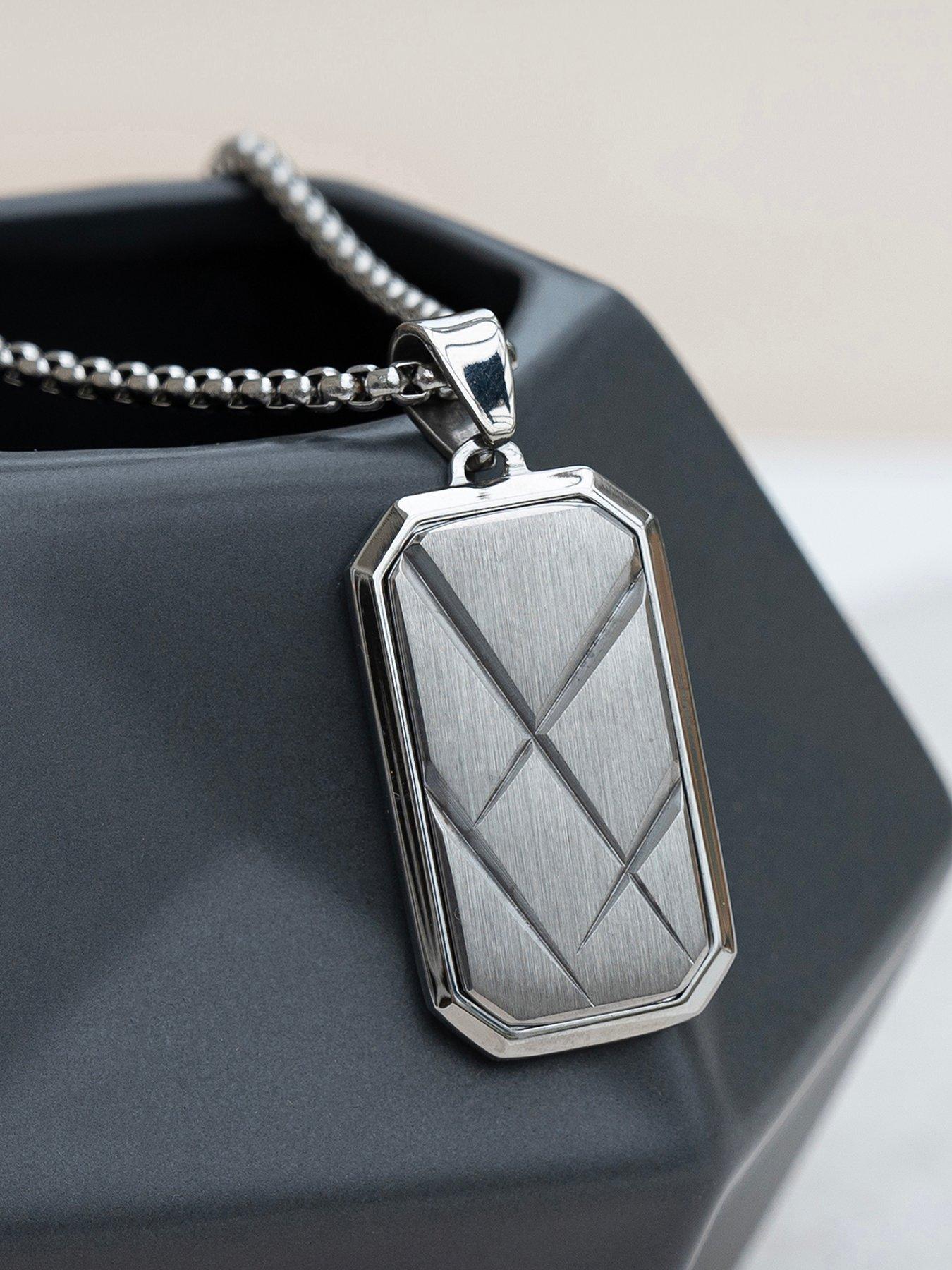 Image 1 of 5 of Treat Republic Personalised Men's Contemporary Silver Tone Dog Tag Necklace