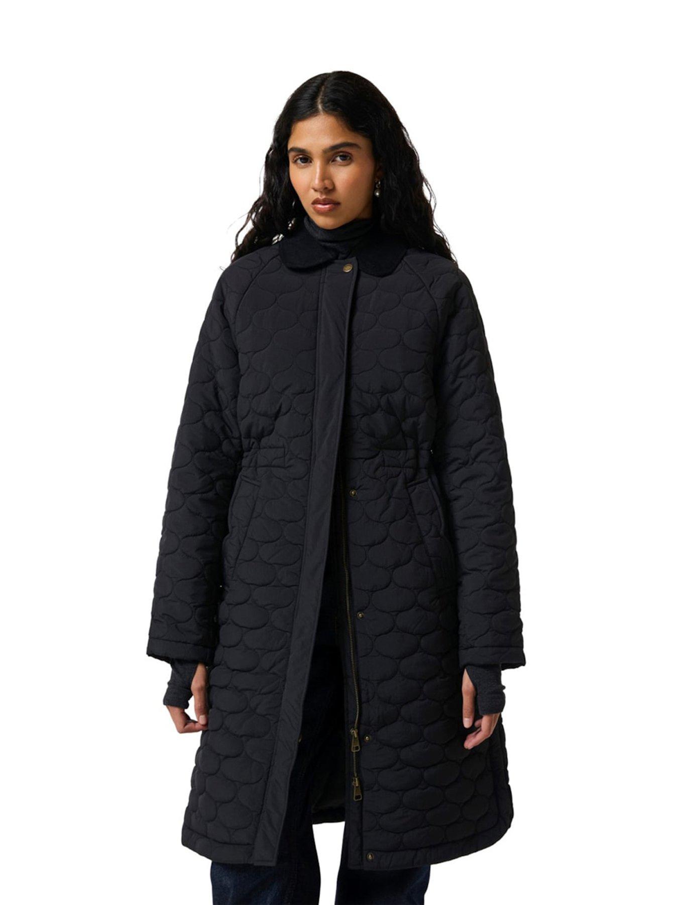 Hunter Womens Somerset Quilted Longline Tailored Overcoat, Black, Size S, Women