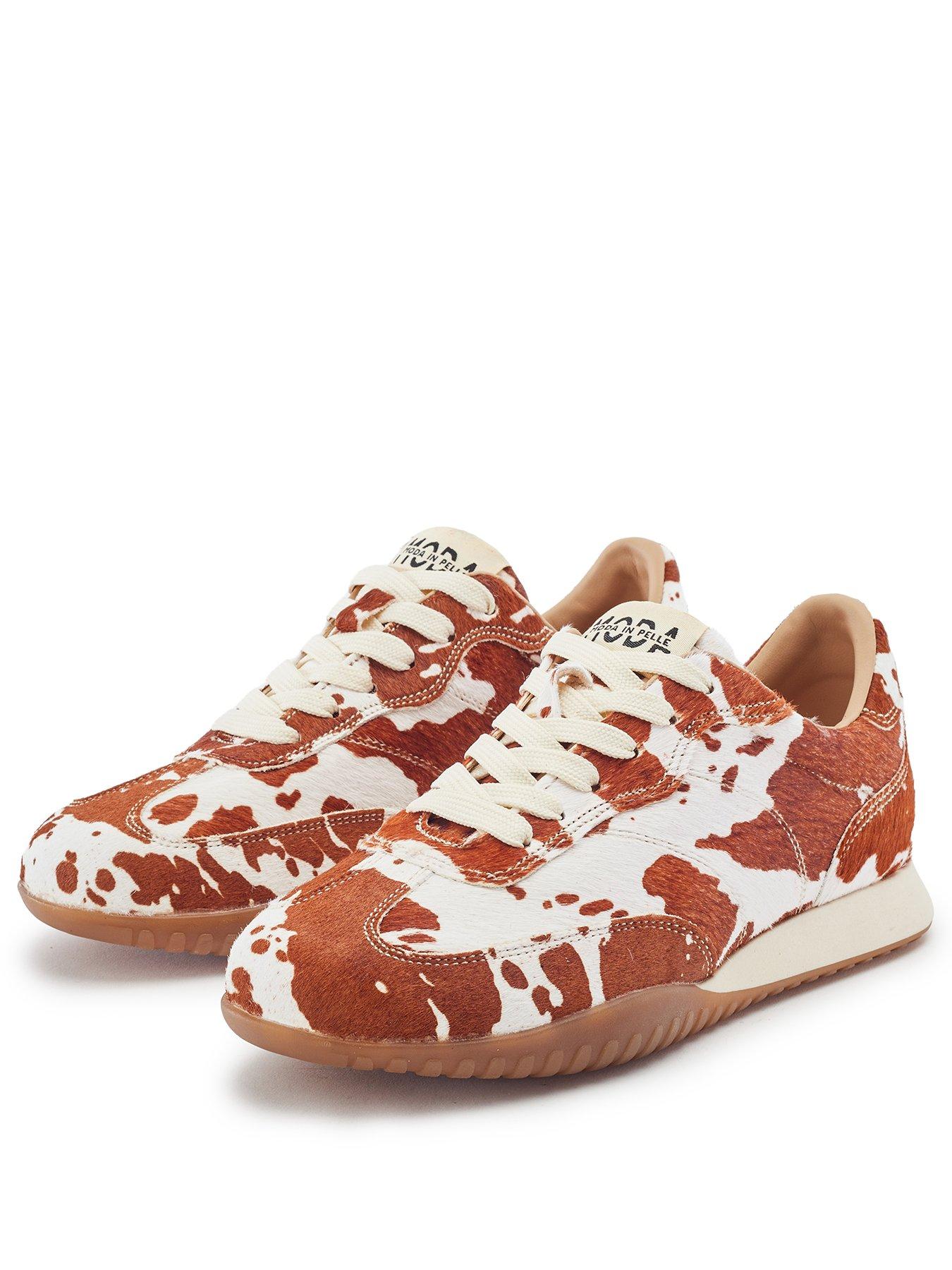 Image 2 of 6 of Moda In Pelle Womens Aveline Cow Print Pony Hair Trainers - Brown