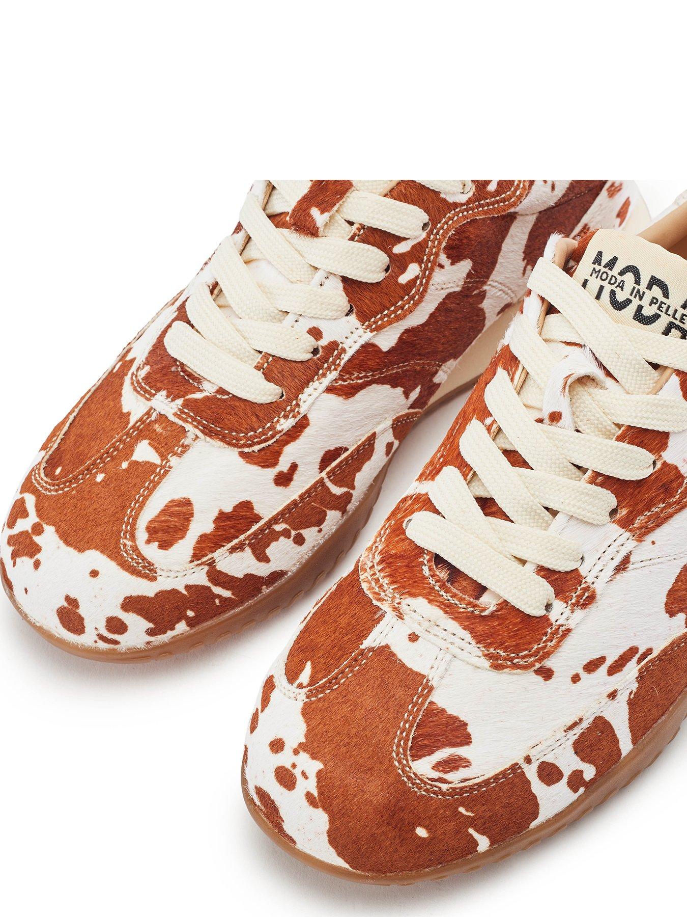 Image 4 of 6 of Moda In Pelle Womens Aveline Cow Print Pony Hair Trainers - Brown