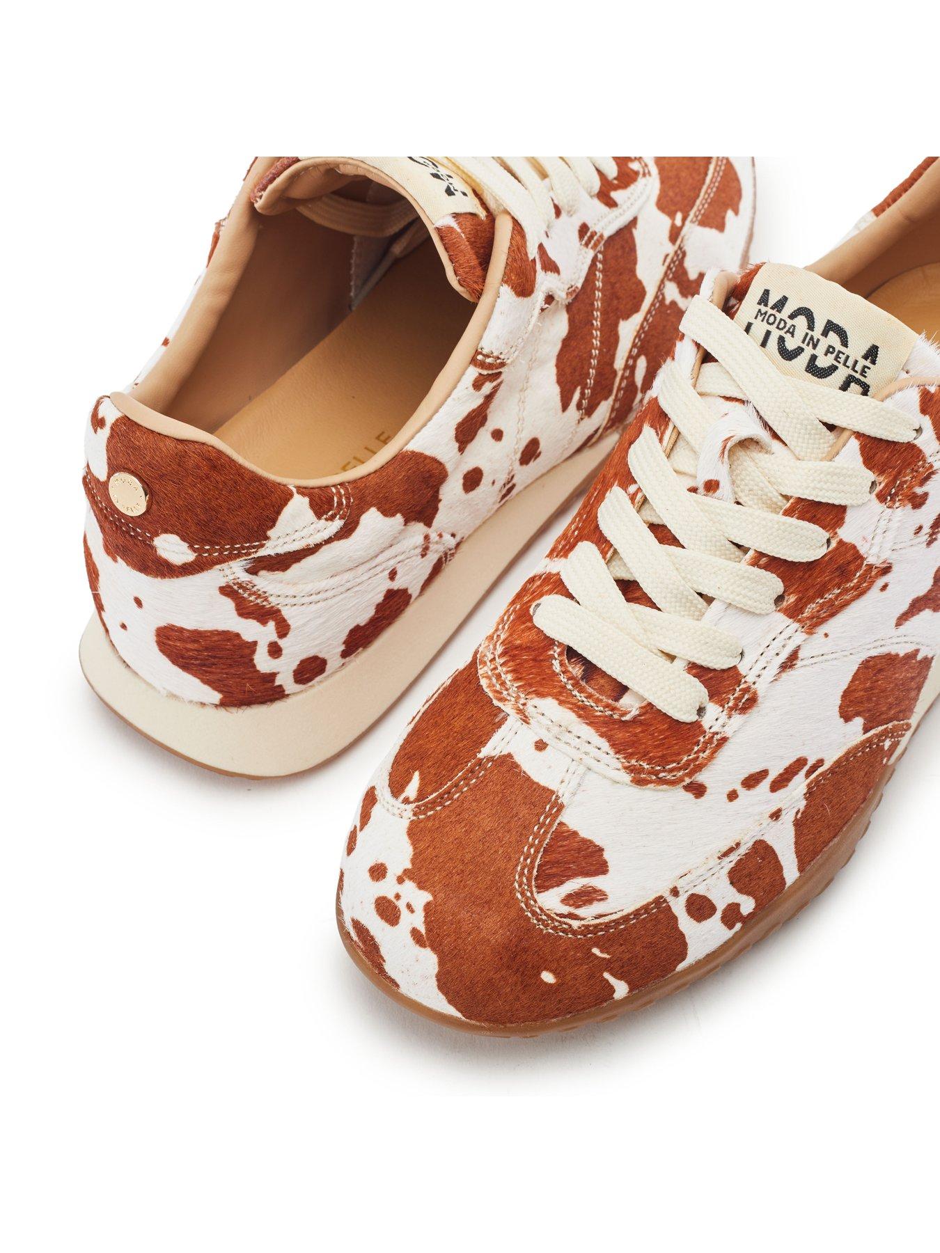 Image 5 of 6 of Moda In Pelle Womens Aveline Cow Print Pony Hair Trainers - Brown