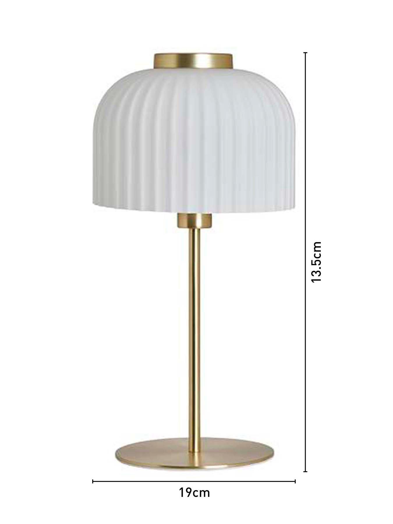 Image 5 of 5 of BHS Binita Glass Ribbed Table Lamp Opal & Brass