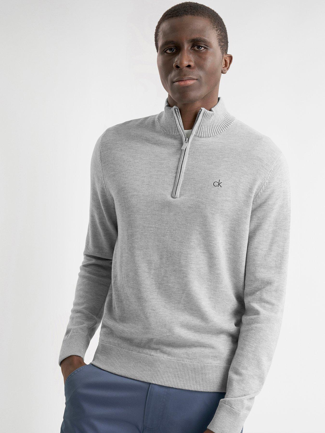 Calvin Klein (M, Silver Marl) Mens Avenue Soft Durable Easy Care Half Zip Golf Sweater - Image 2