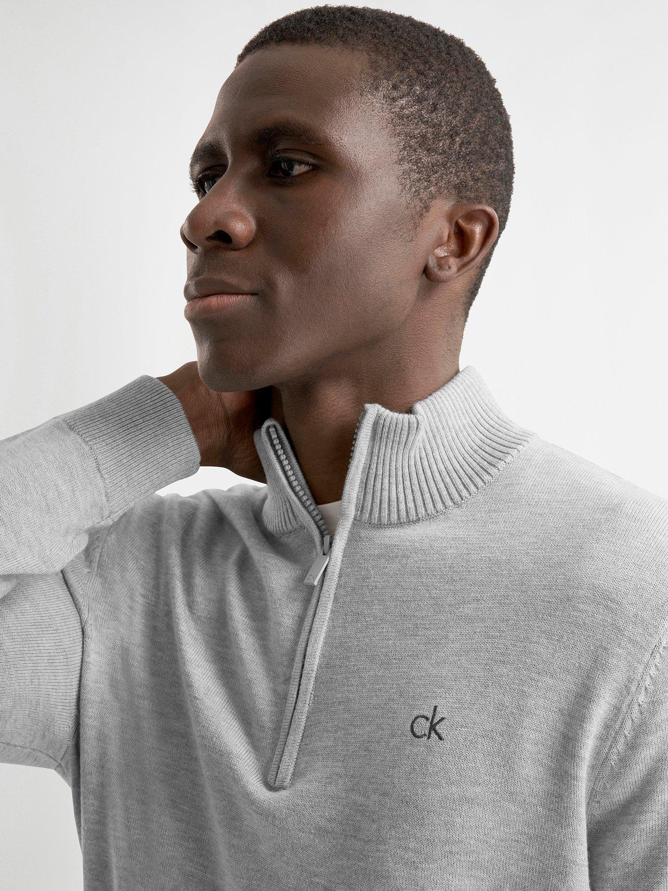 Image 3 of 4 of Calvin Klein Golf Mens Golf Avenue Half Zip Ribbed Trim Sweater - Grey