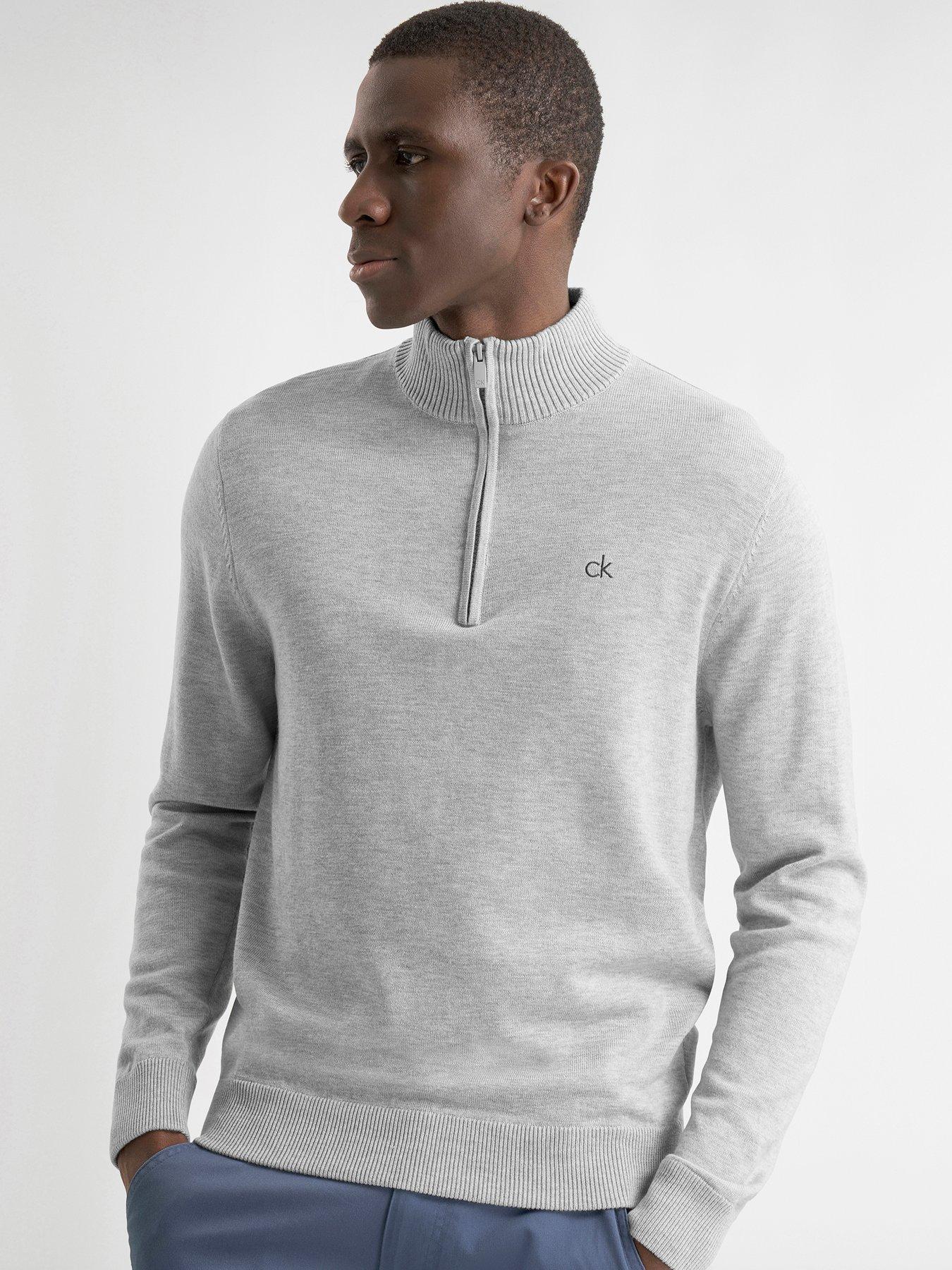 Image 4 of 4 of Calvin Klein Golf Mens Golf Avenue Half Zip Ribbed Trim Sweater - Grey