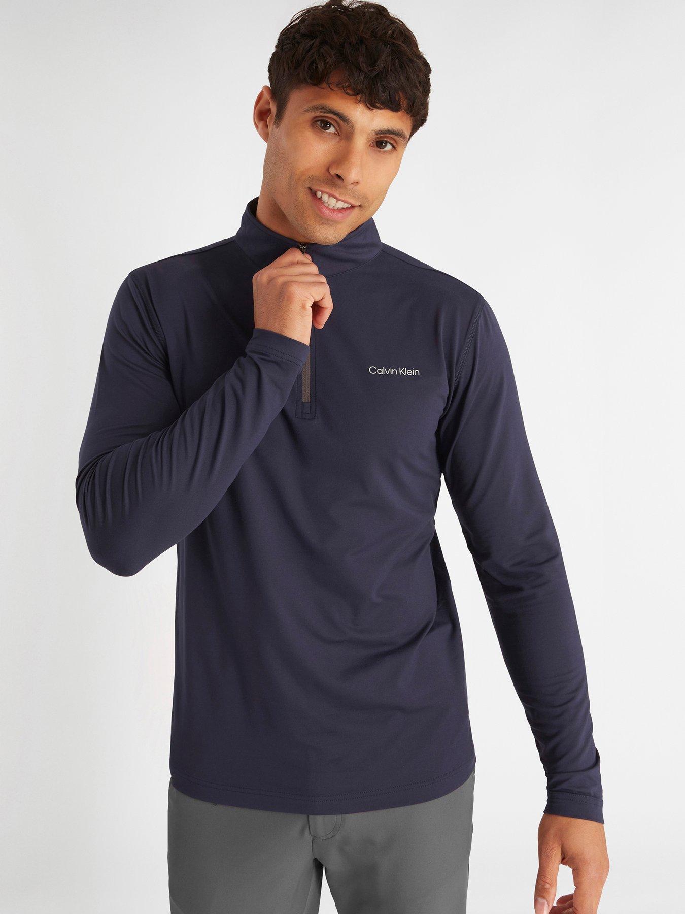 Image 1 of 4 of Calvin Klein Golf Mens Golf Newport Half Zip Stretch Jersey Golf Top - Navy