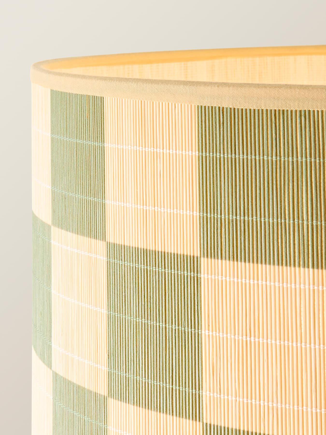 Image 4 of 5 of ValueLights Hiru Natural Wood 3 Tier Shelf Wooden Floor Lamp With Green Checkerboard Bamboo Shade With Bulb