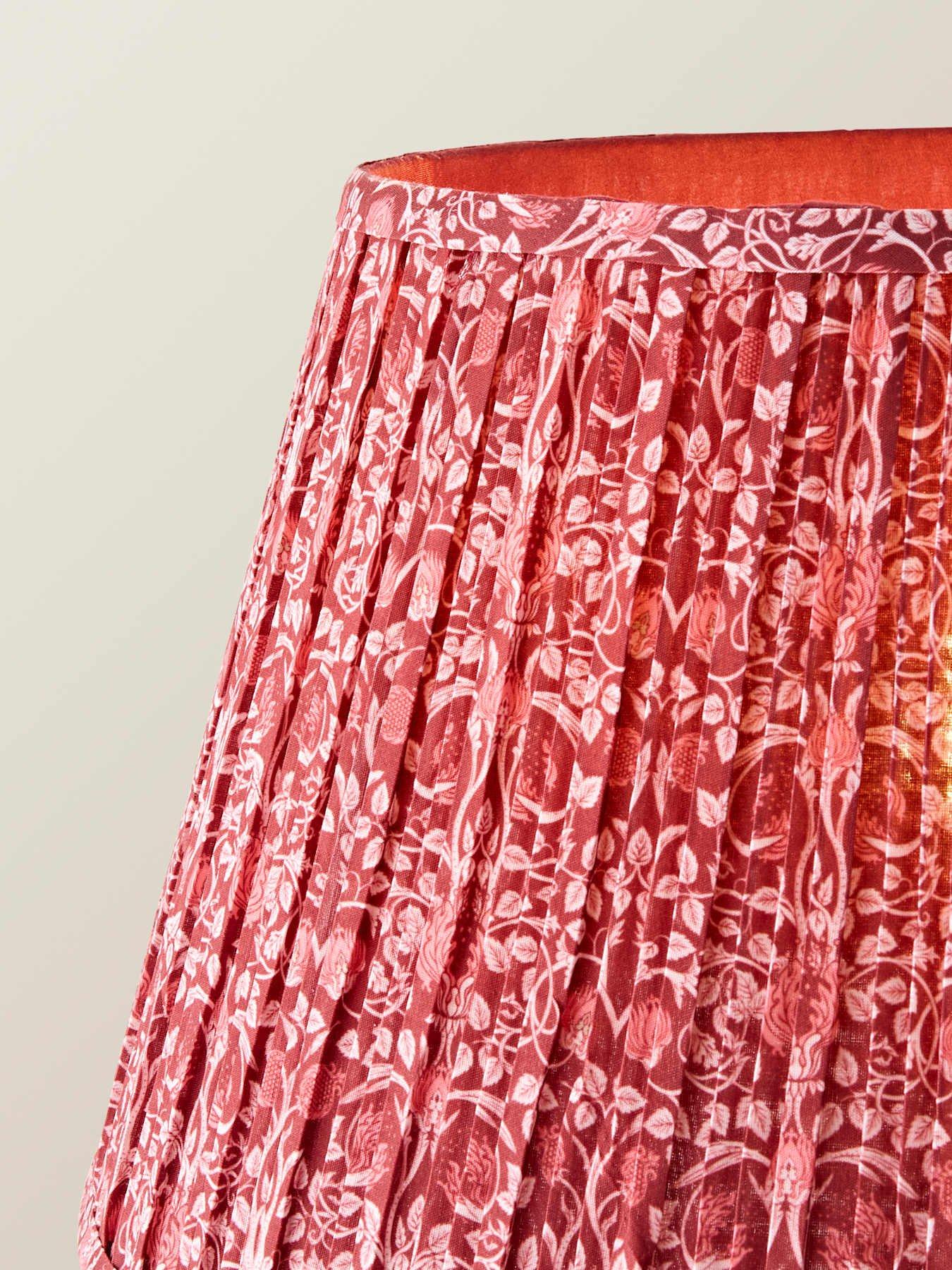 Image 4 of 6 of ValueLights Bobbles Walnut Floor Lamp With Burgandy Floral Pleated Shade With Bulb