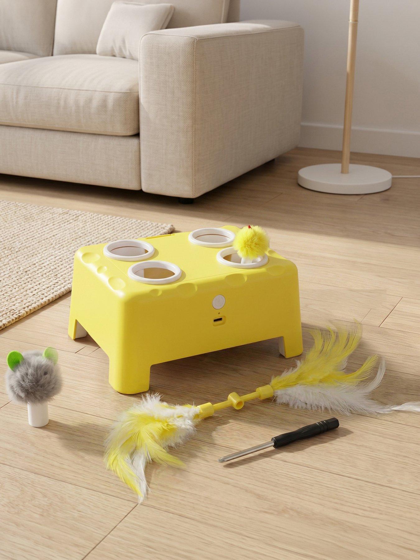 Pawhut Yellow 3 In 1 Interactive Cat Toys With Mouse & Feather Teaser Toy Rechargeable Automatic For Indoor Kittens & Adult Cats - Image 2