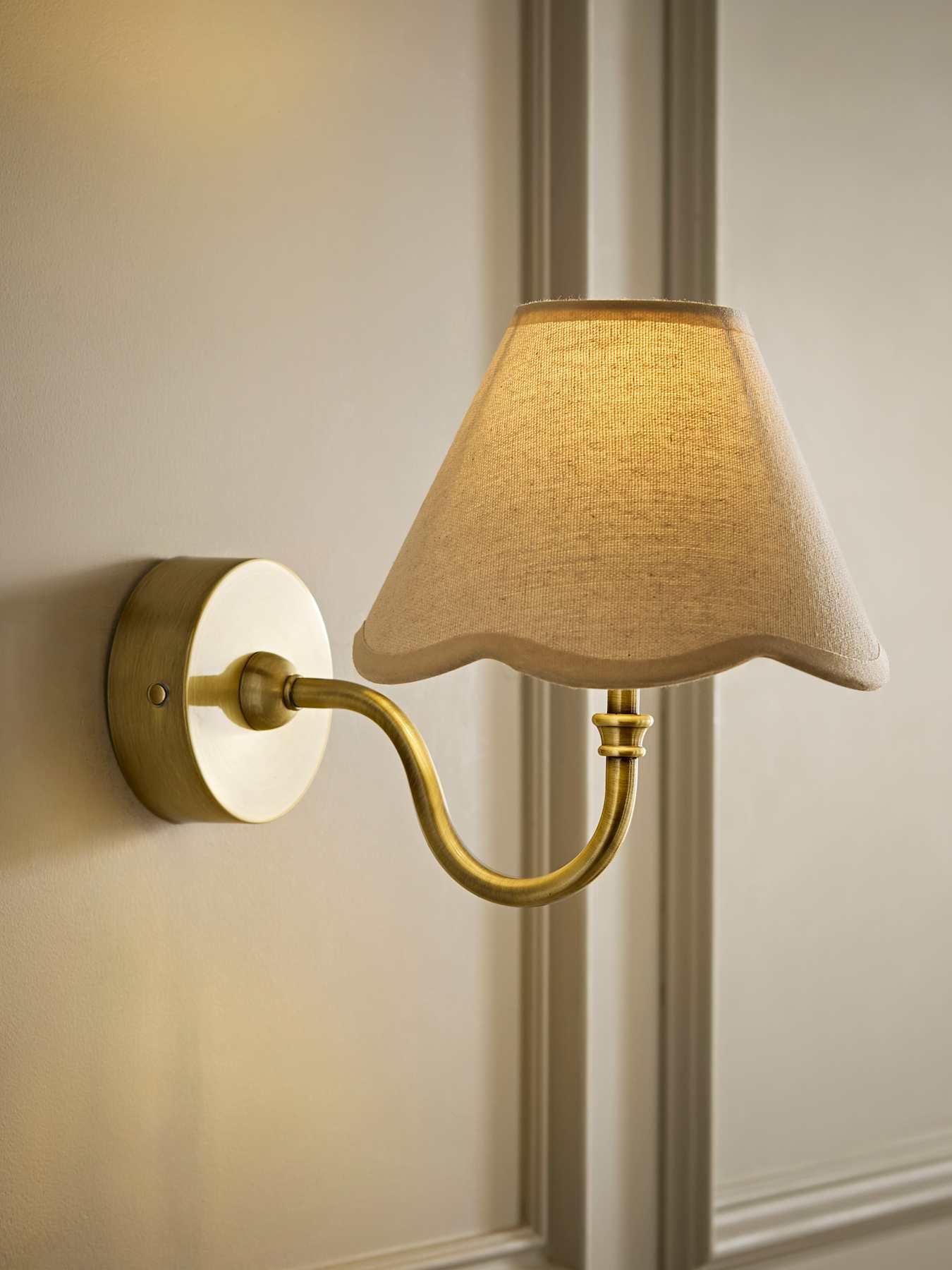 Valuelights Lowe Brushed Gold Rechargeable Wall Light Base With Florie Natural Shade