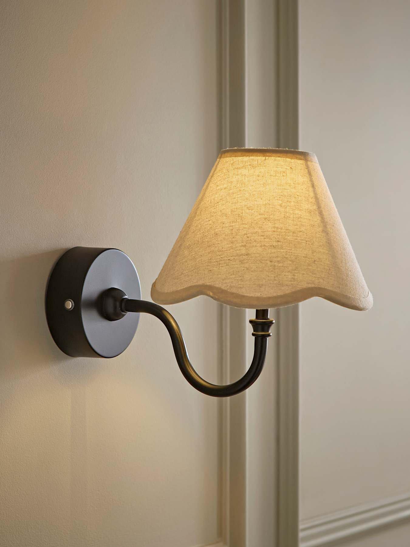Valuelights Lowe Matte Black Rechargeable Wall Light With Florie Natural Shade