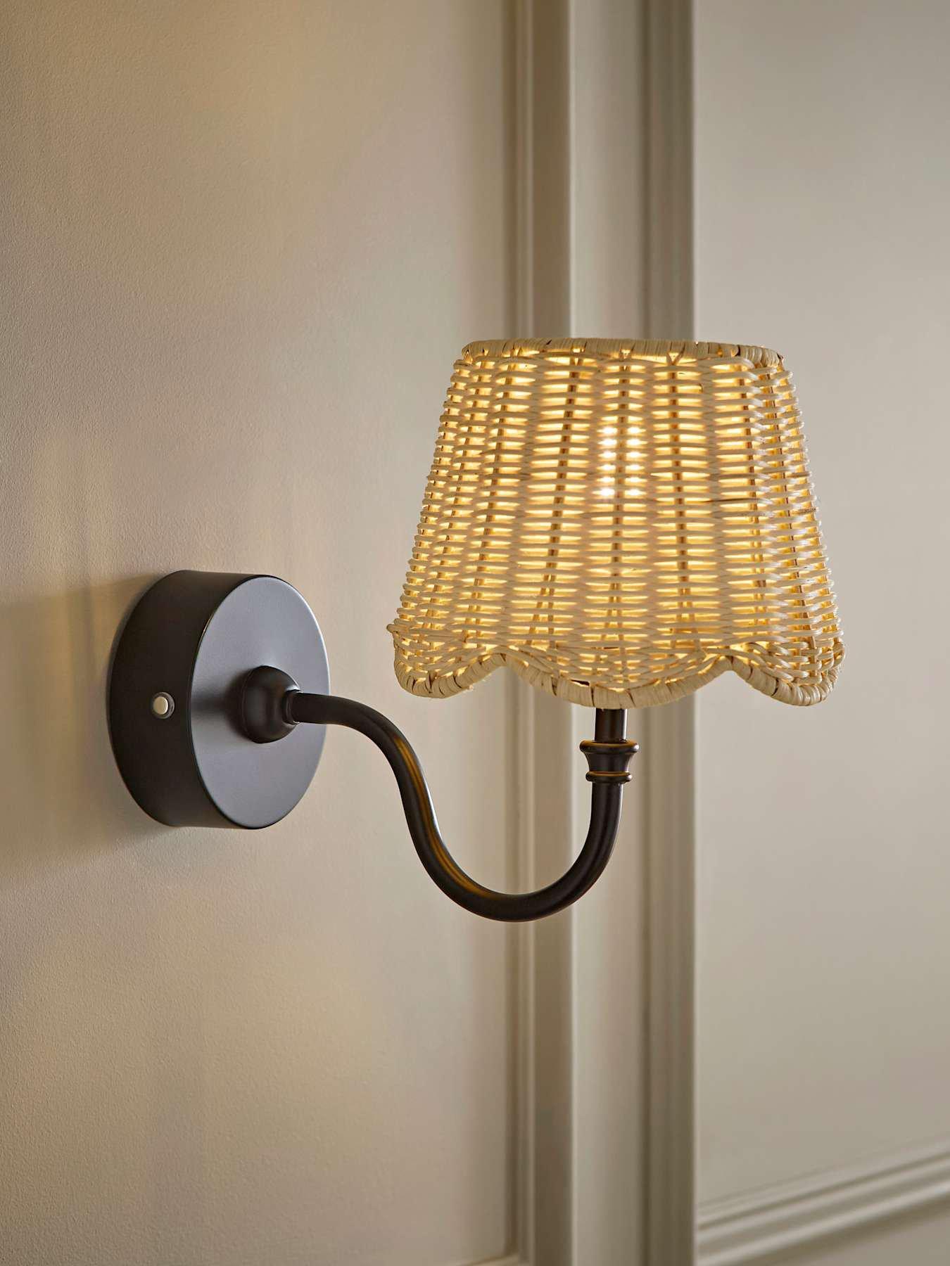 Valuelights Lowe Matte Black Rechargeable Wall Light With Rattan Taper Shade