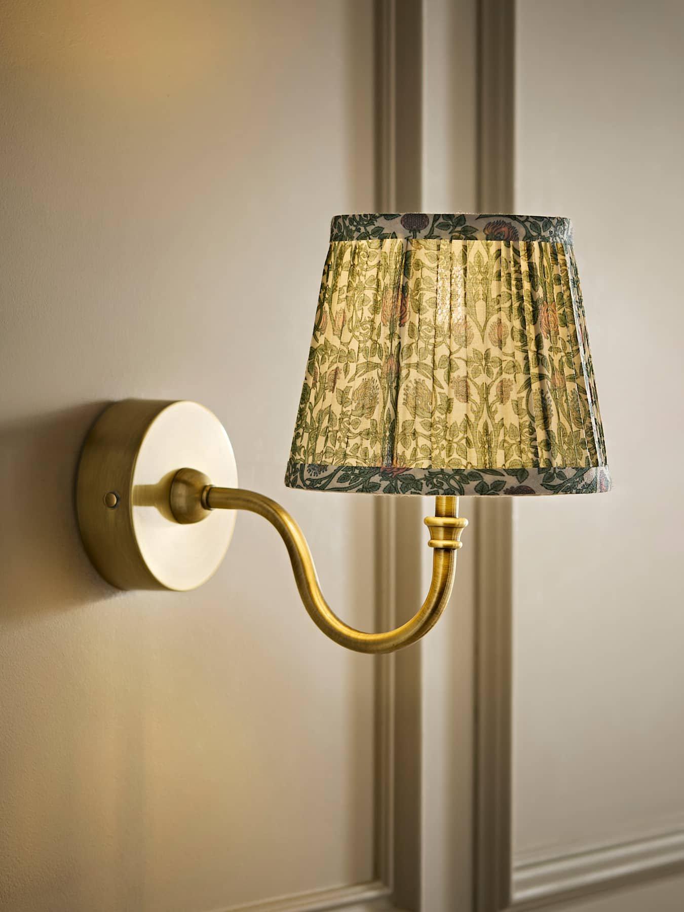 Valuelights Lowe Brushed Gold Rechargeable Wall Light Base With Floral Pleated Shade
