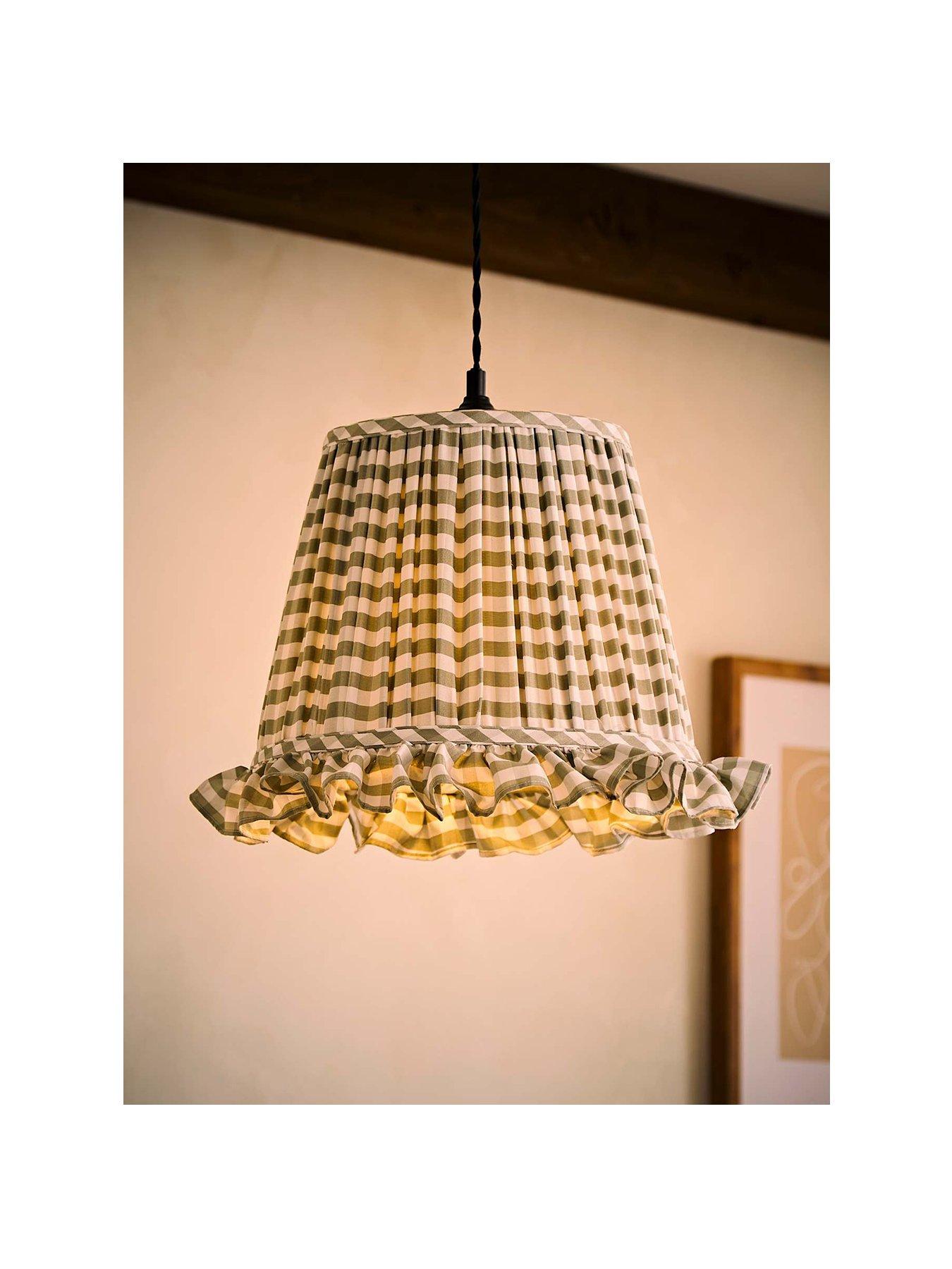 Image 2 of 6 of ValueLights Faye Green Check Taper Shade With Ruffle Trim