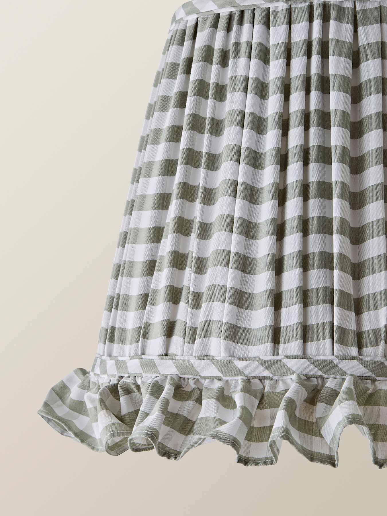 Image 4 of 6 of ValueLights Faye Green Check Taper Shade With Ruffle Trim