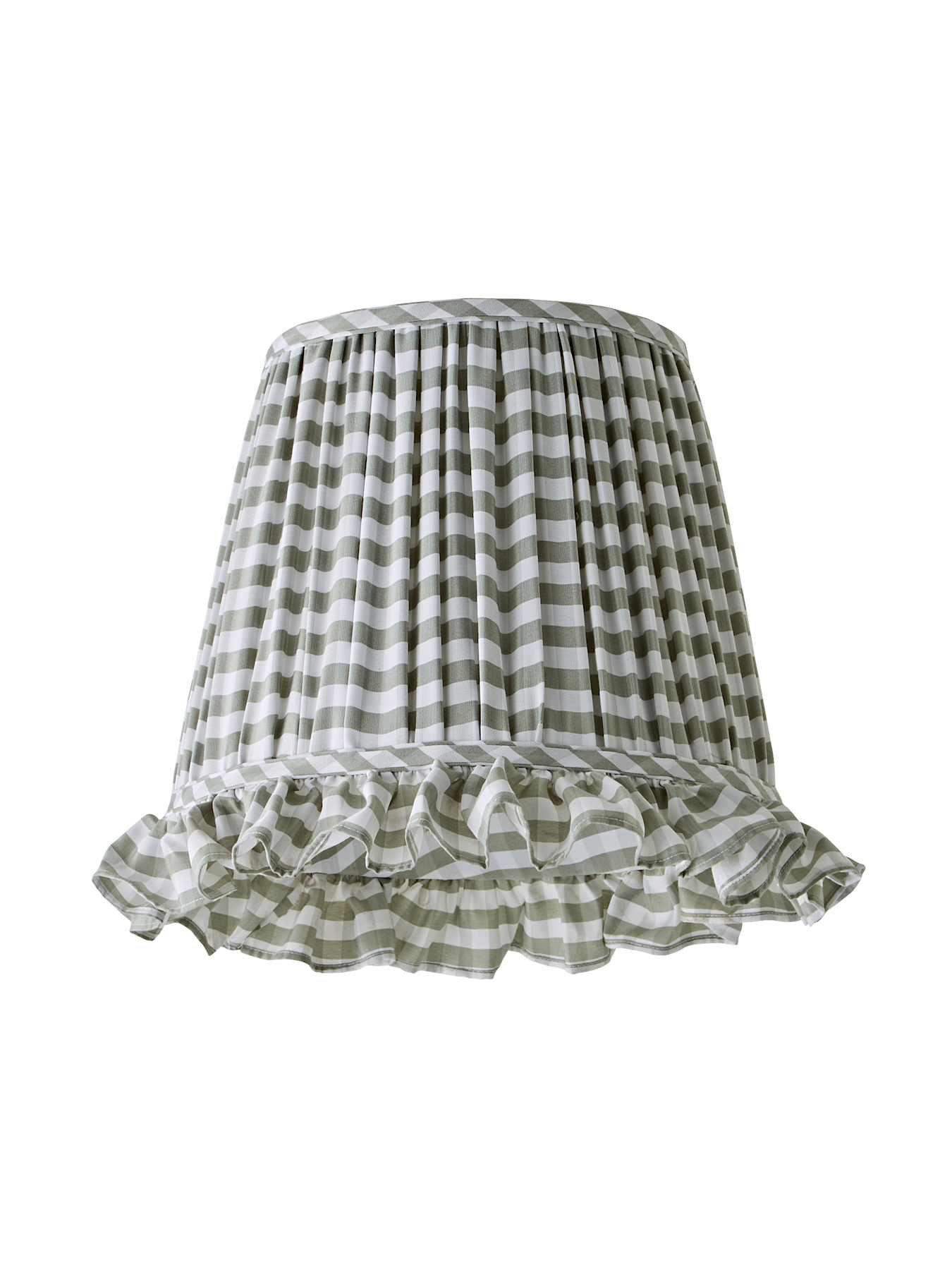 Image 6 of 6 of ValueLights Faye Green Check Taper Shade With Ruffle Trim