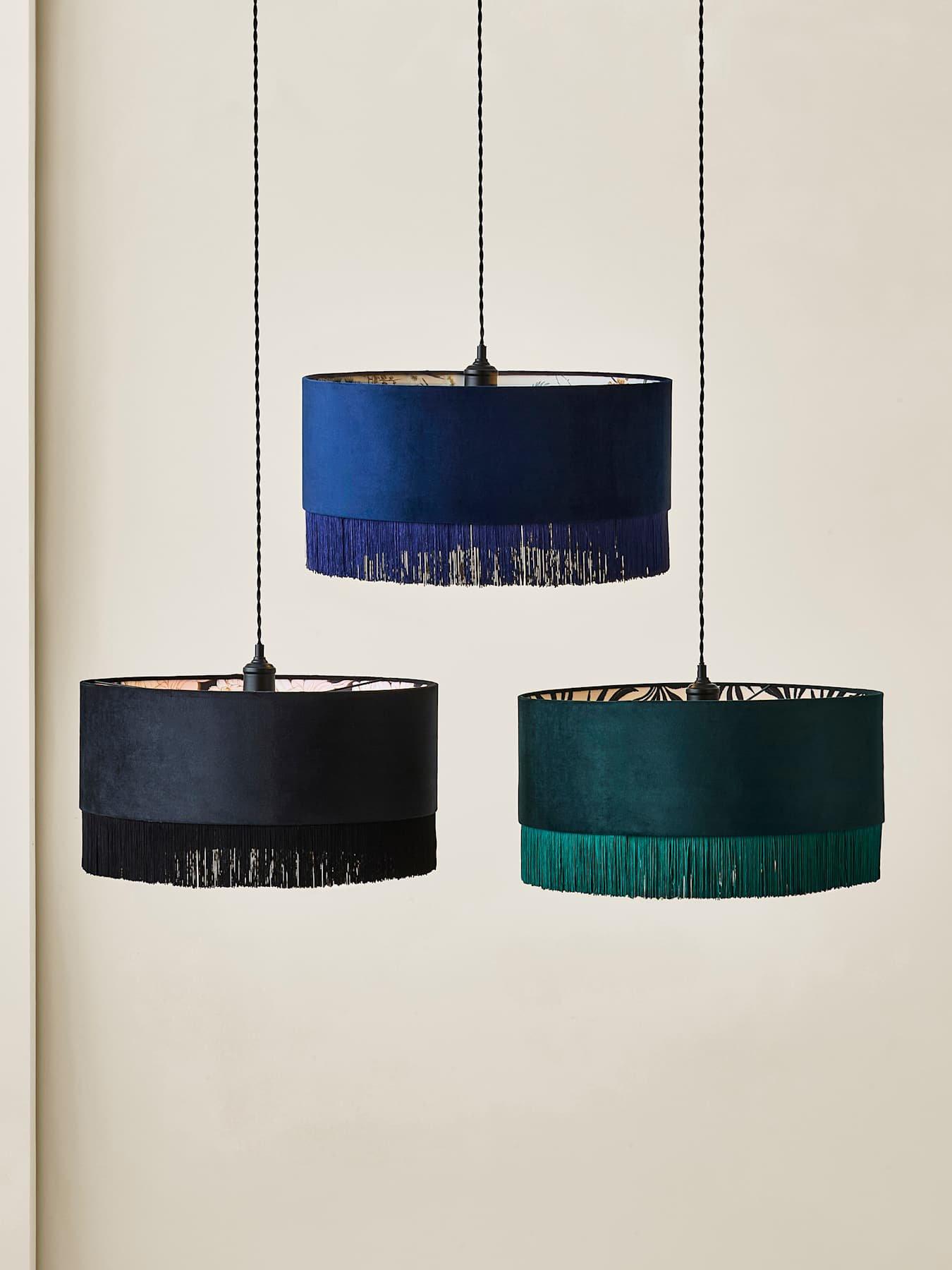 Image 6 of 7 of ValueLights Kimberly Black Velvet Printed Inner Drum Shade With Fringe Trim