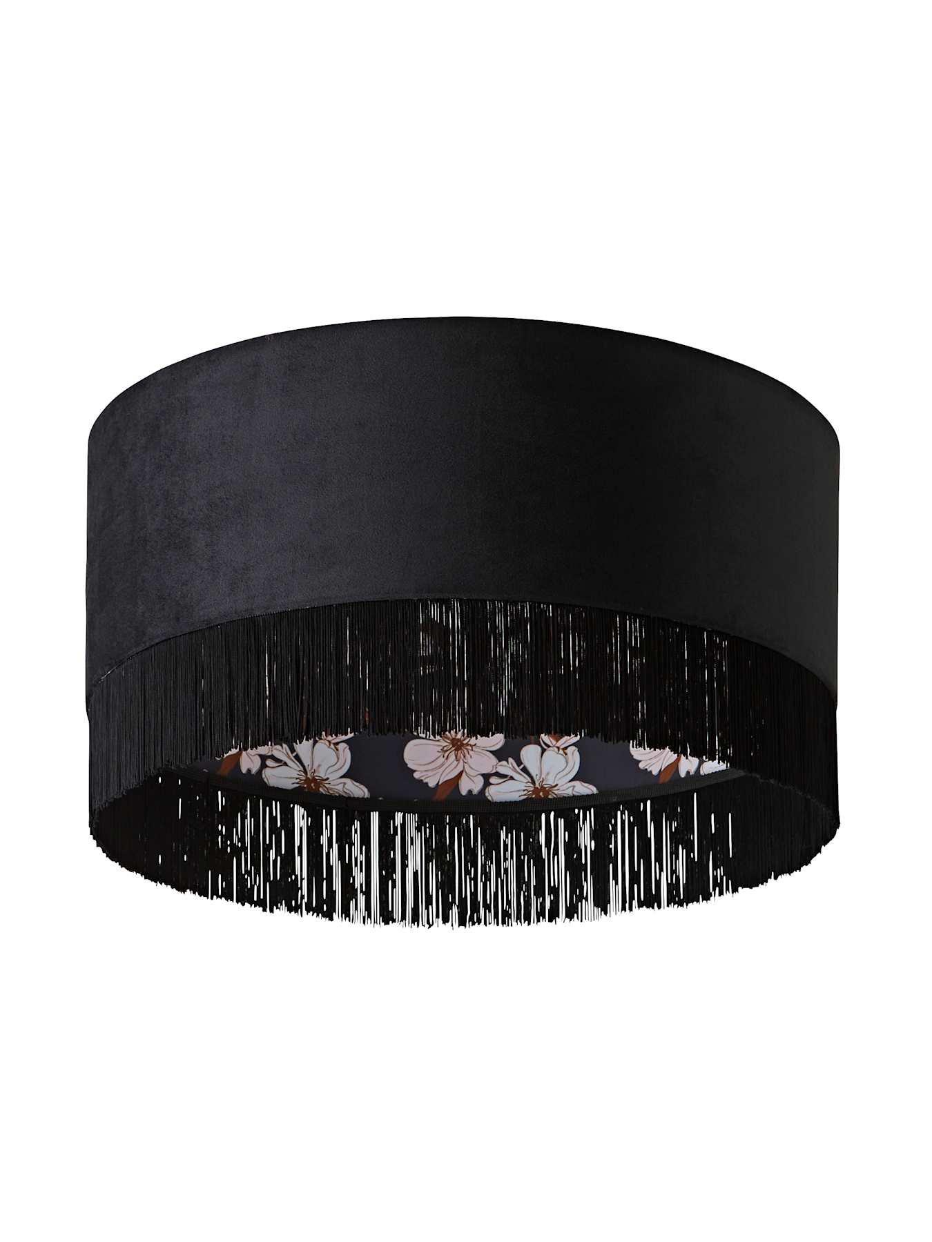 Image 7 of 7 of ValueLights Kimberly Black Velvet Printed Inner Drum Shade With Fringe Trim