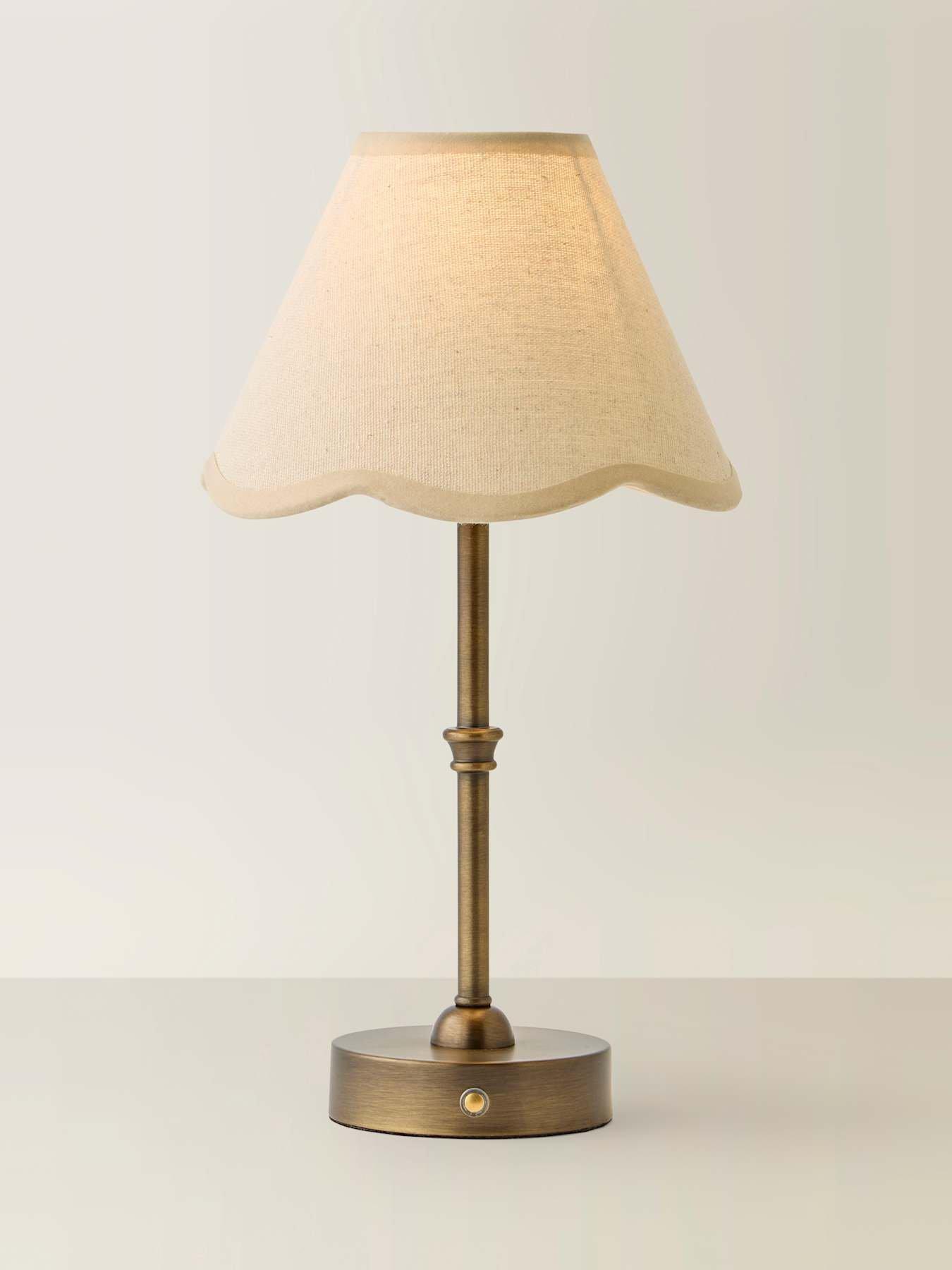 Image 3 of 6 of ValueLights Lowe Brushed Brass Rechargeable Table Lamp With Florie Natural Shade