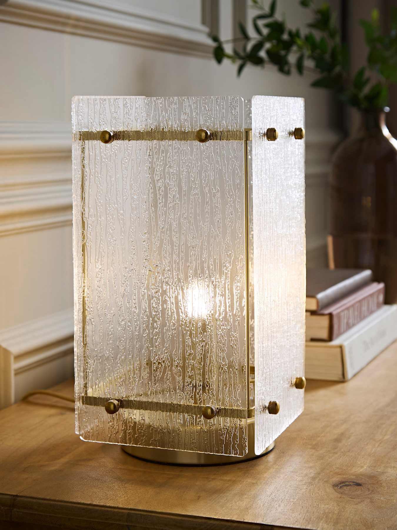 B&Q - Darcy Frost Textured Acrylic Shade Brushed Gold Table Lamp And Bulb - Image 4