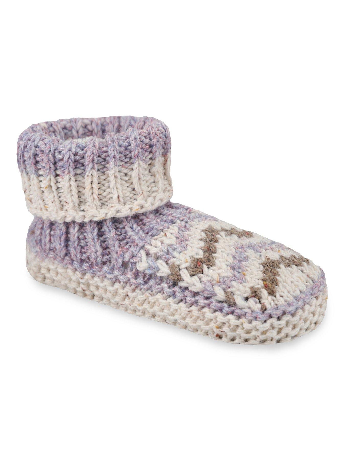 Image 1 of 5 of TOTES Totes Womens Chunky Knit Booties With Sherpa Lining - Purple/oat Mix