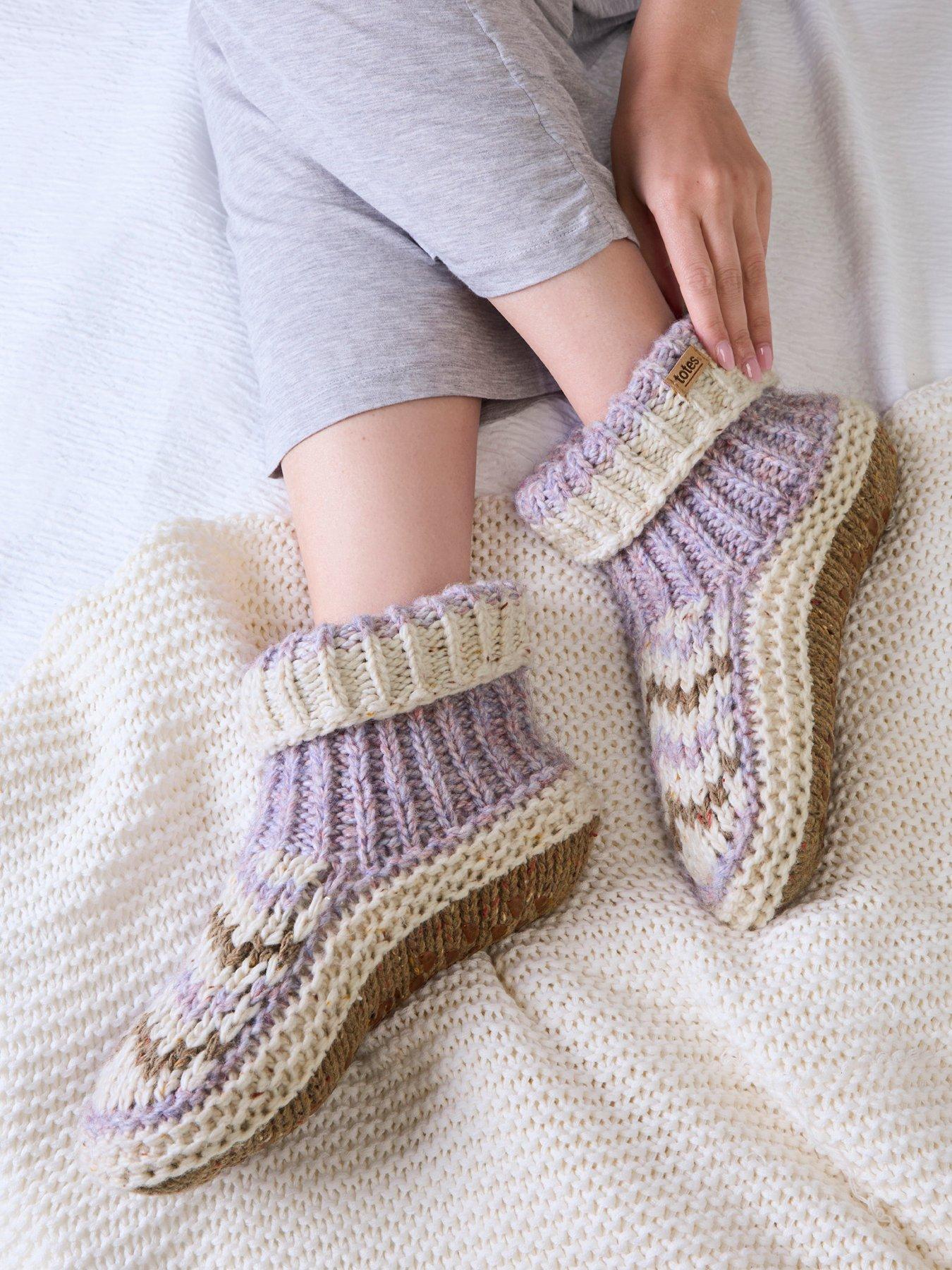 Image 5 of 5 of TOTES Totes Womens Chunky Knit Booties With Sherpa Lining - Purple/oat Mix