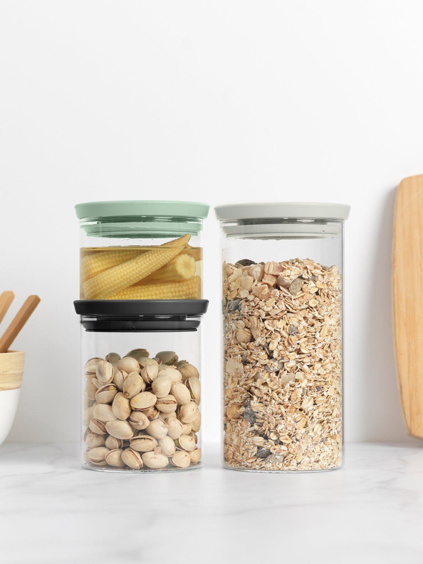 Brabantia - Stackable Glass Jars with Lid - Set of 3 - Kitchen Storage - Space Efficient - Keeps Content Fresh - Silicone Seal - Dishwasher Safe - Dark Grey/Light Grey/Jade Green - 0.3L/0.6L/1.1L - Image 5