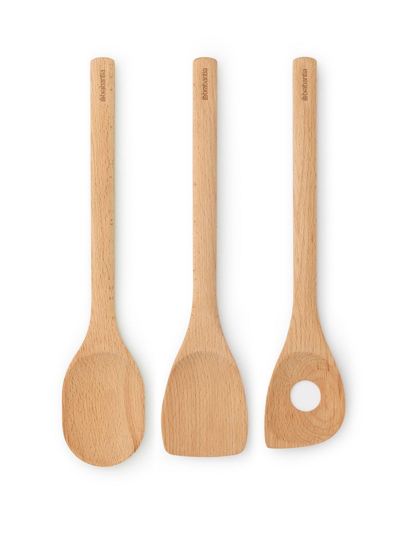 Brabantia 3 Piece Wooden Kitchen Utensil Set (Beech Wood) Spoon, Spatula & Corner Spoon - Sustainable Cookware - Image 4