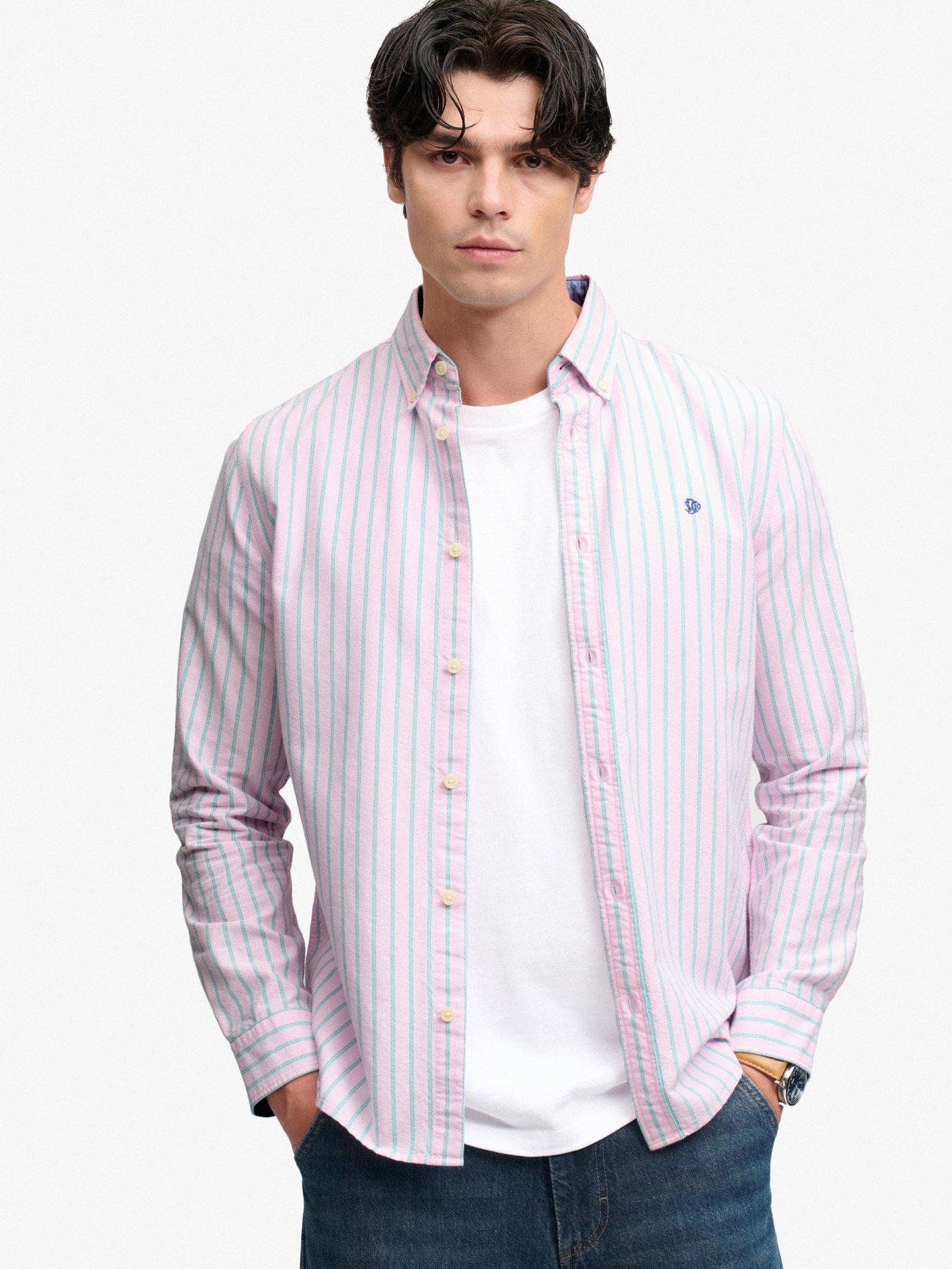 Image 1 of 6 of Superdry Mens Preppy Oxford Relaxed Fit Long Sleeve Shirt - Pink