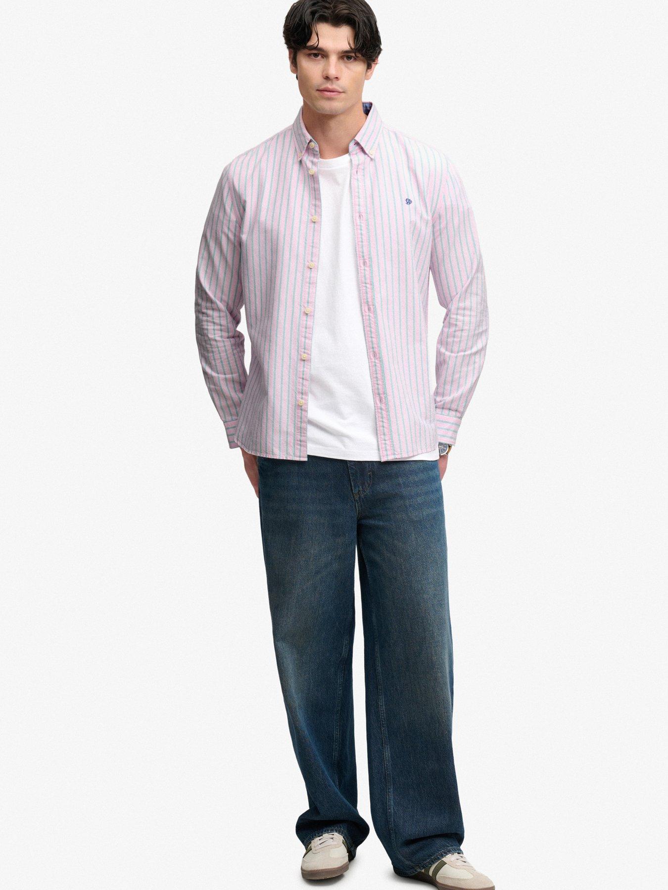 Image 3 of 6 of Superdry Mens Preppy Oxford Relaxed Fit Long Sleeve Shirt - Pink