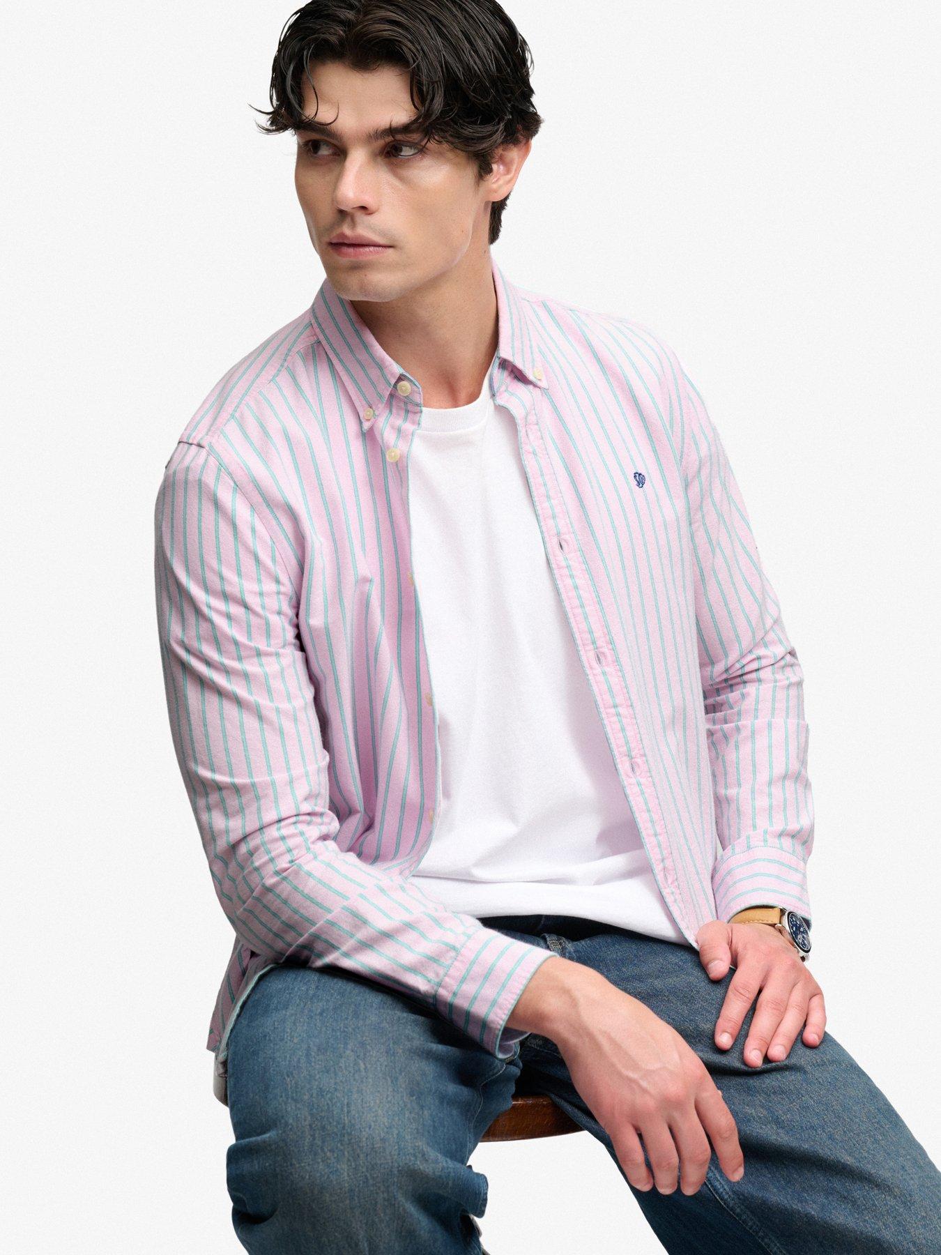 Image 4 of 6 of Superdry Mens Preppy Oxford Relaxed Fit Long Sleeve Shirt - Pink