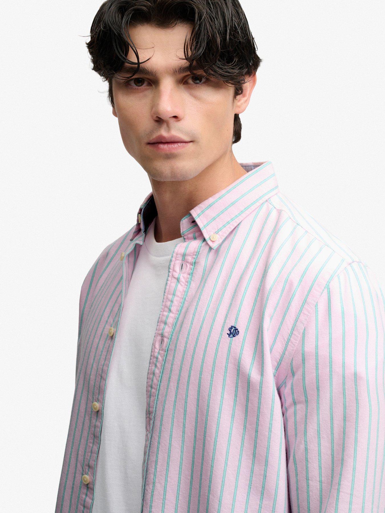 Image 5 of 6 of Superdry Mens Preppy Oxford Relaxed Fit Long Sleeve Shirt - Pink