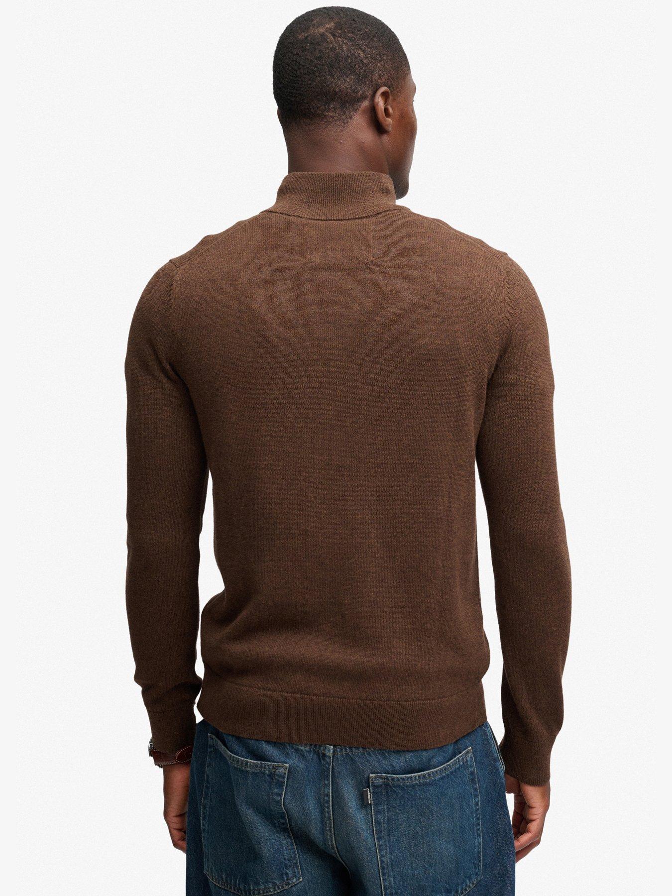 Image 2 of 7 of Superdry Mens Prep Essential Half Zip Slim Fit Jumper - Brown