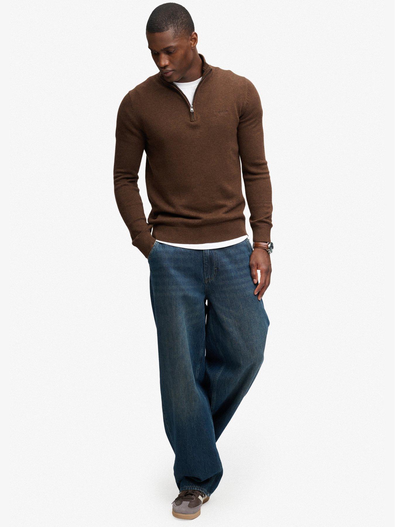 Image 3 of 7 of Superdry Mens Prep Essential Half Zip Slim Fit Jumper - Brown