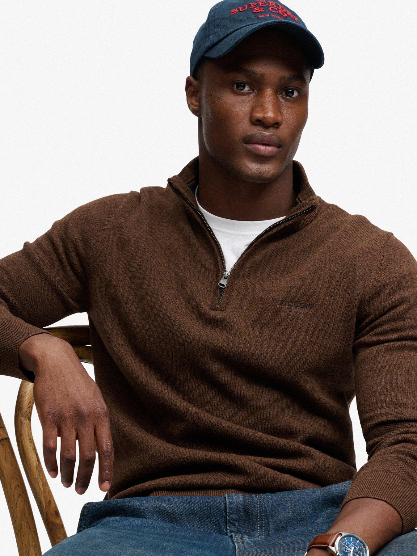 Image 4 of 7 of Superdry Mens Prep Essential Half Zip Slim Fit Jumper - Brown
