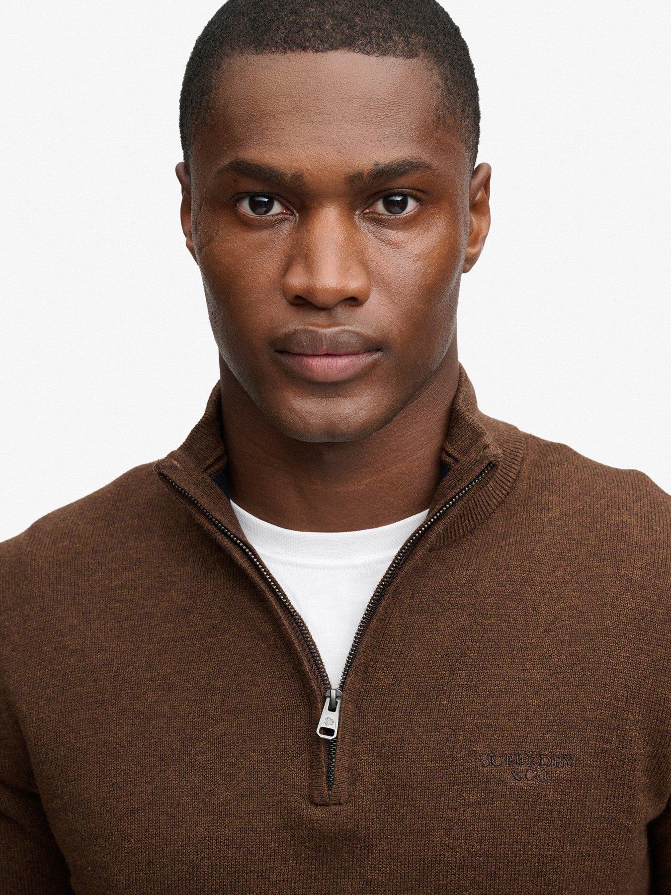 Image 5 of 7 of Superdry Mens Prep Essential Half Zip Slim Fit Jumper - Brown