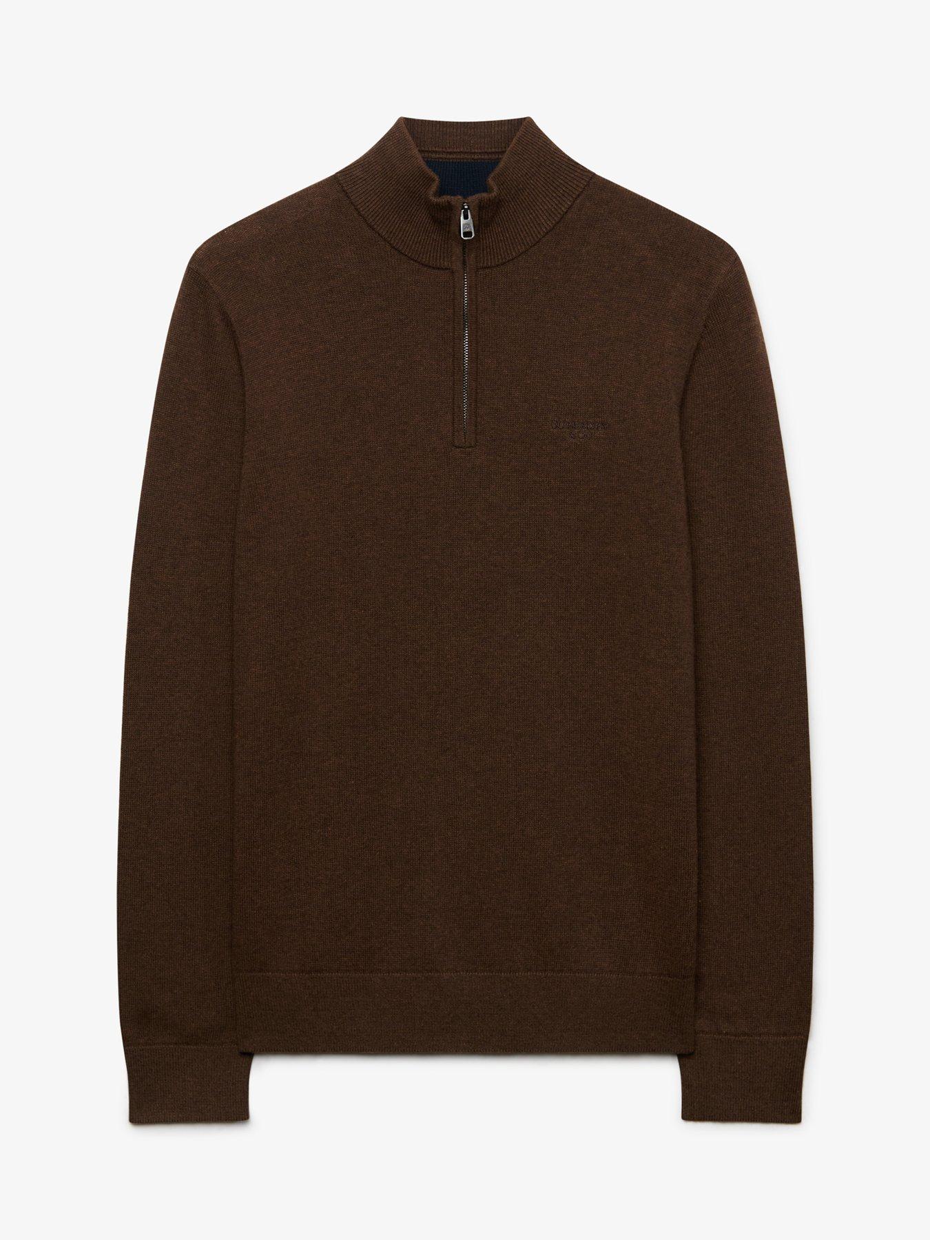 Image 7 of 7 of Superdry Mens Prep Essential Half Zip Slim Fit Jumper - Brown