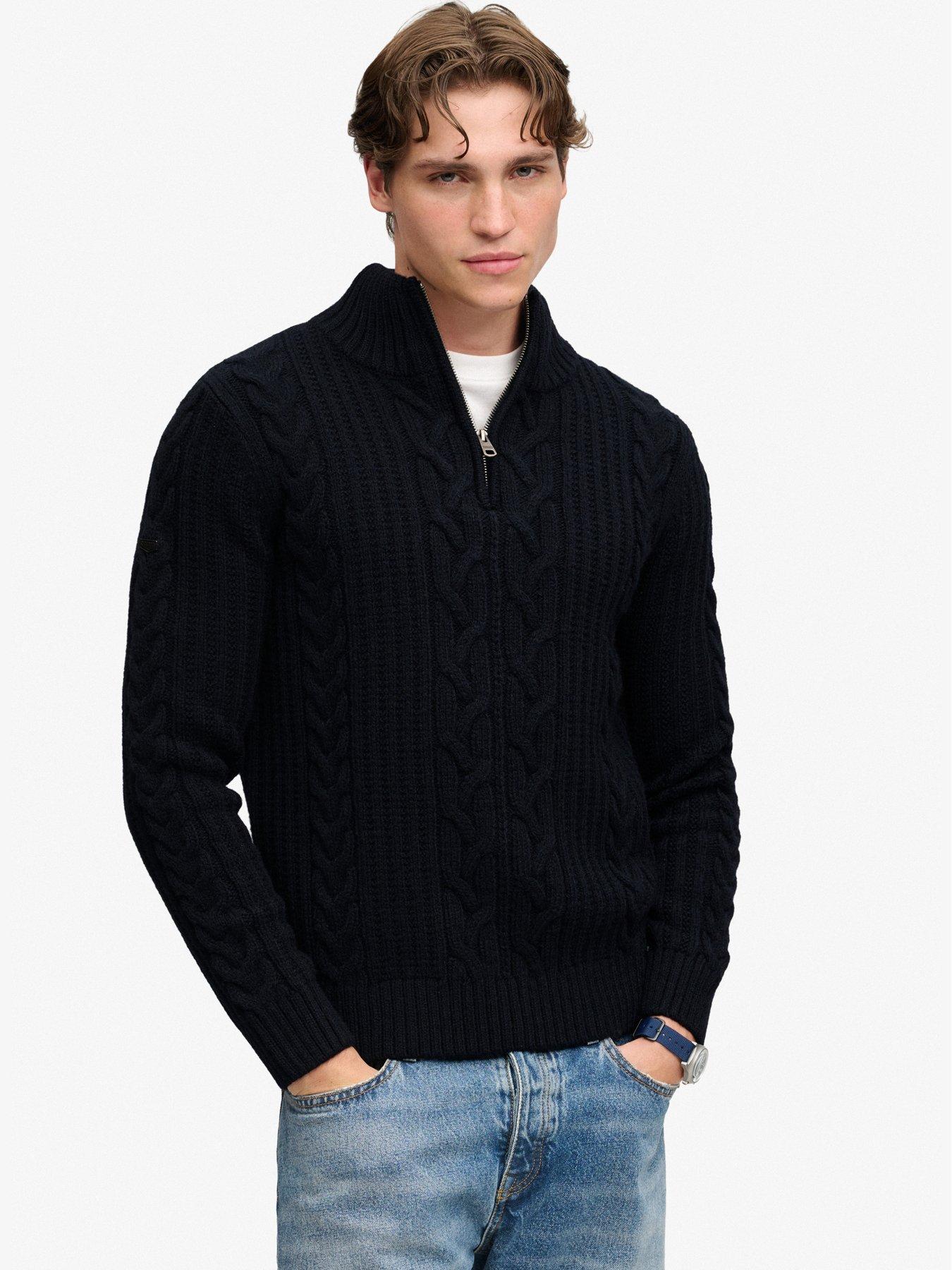 Superdry Superdry Jacob Cable Half Zip Knit Jumper, Navy, Size Xl, Men