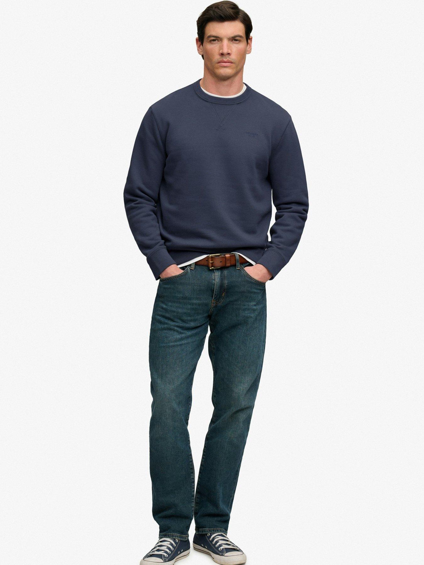 Image 3 of 6 of Superdry Mens Essential Stacked Logo Relaxed Fit Sweatshirt - Navy