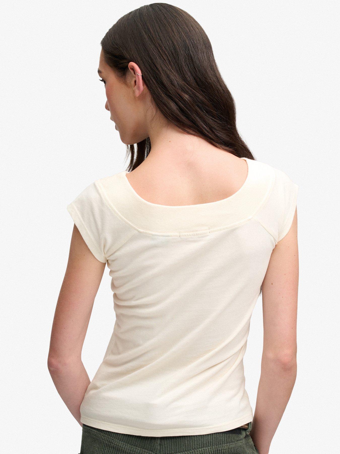 Image 2 of 6 of Superdry Ath Ess Off Shoulder Long Sleeve Bardot Top - Off White