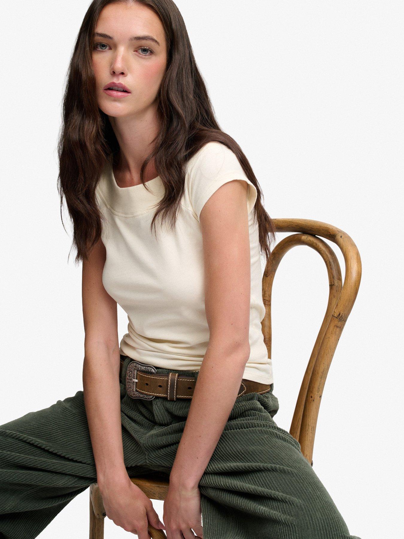 Image 4 of 6 of Superdry Ath Ess Off Shoulder Long Sleeve Bardot Top - Off White