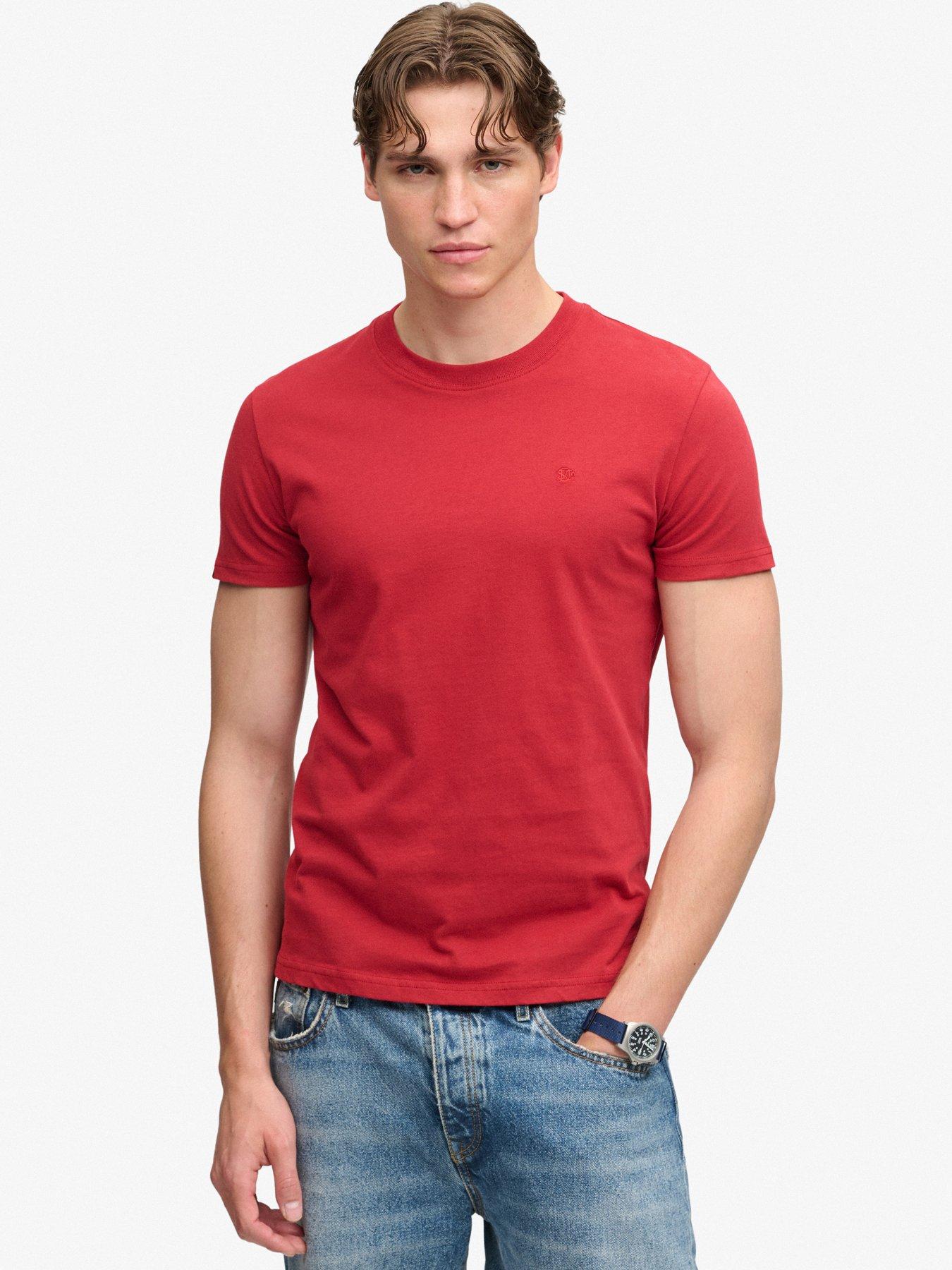 Superdry Mens Essential Embroidered Logo Crew Neck T-Shirt, Red, Size S, Men