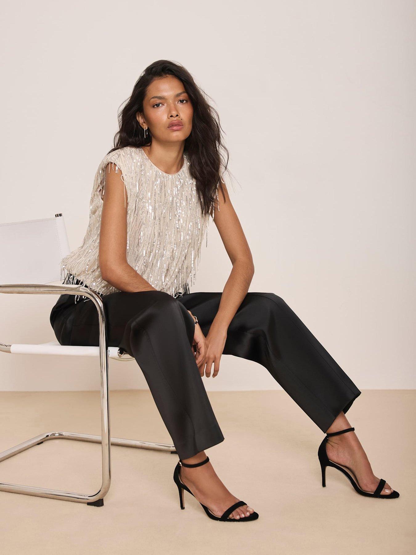 Image 1 of 6 of Mint Velvet Gold Fringe Sequin Top
