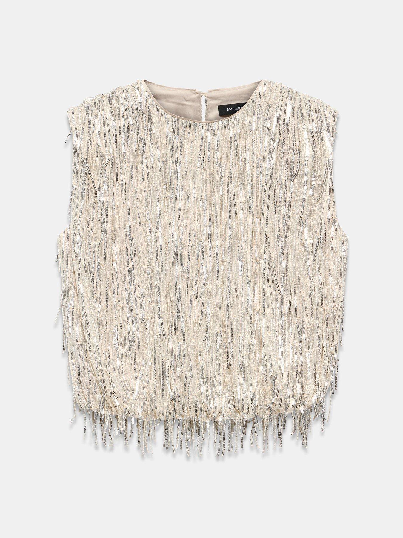 Image 5 of 6 of Mint Velvet Gold Fringe Sequin Top