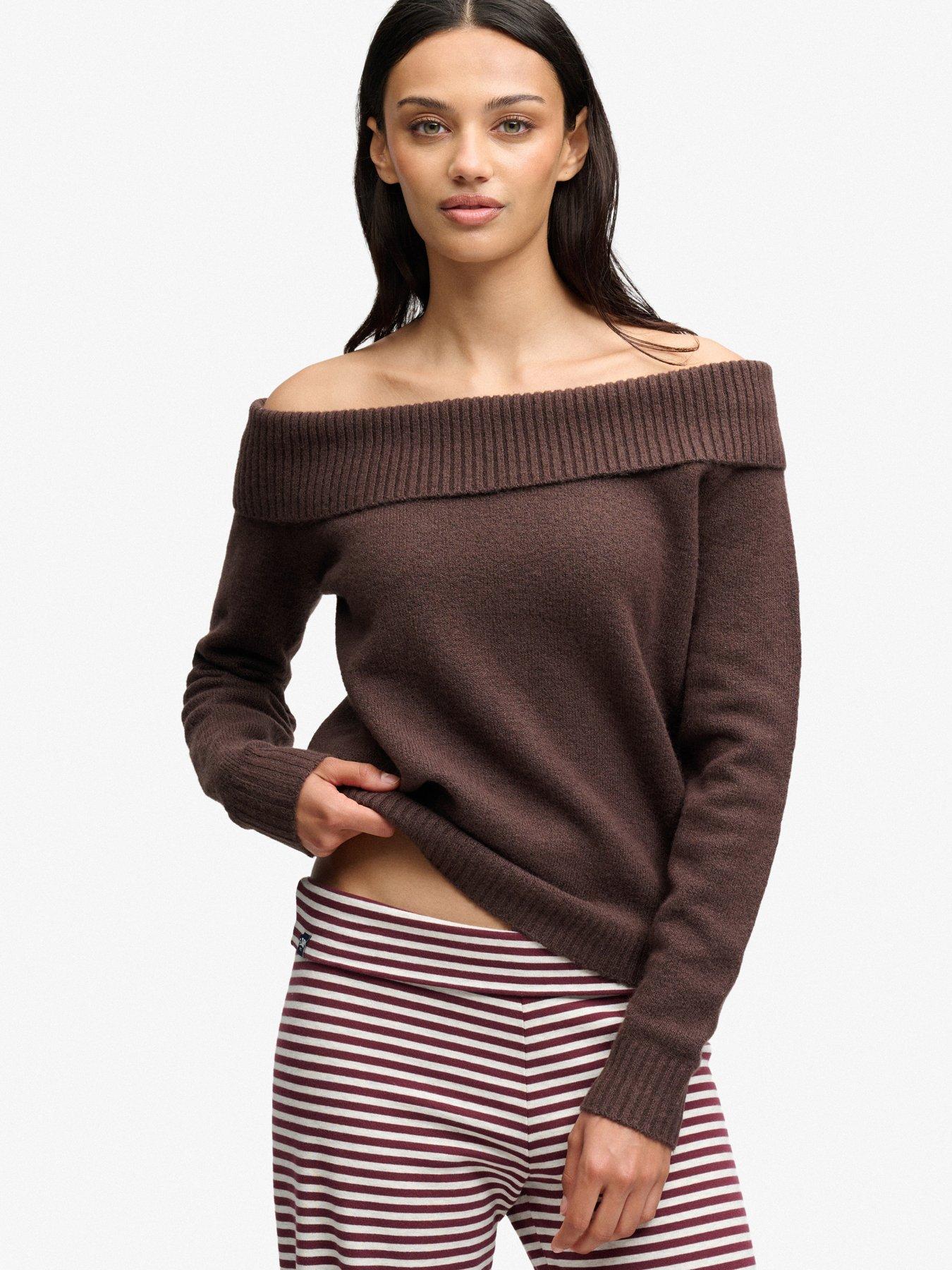Superdry Women's Brown Bardot Knitted Jumper - Image 3