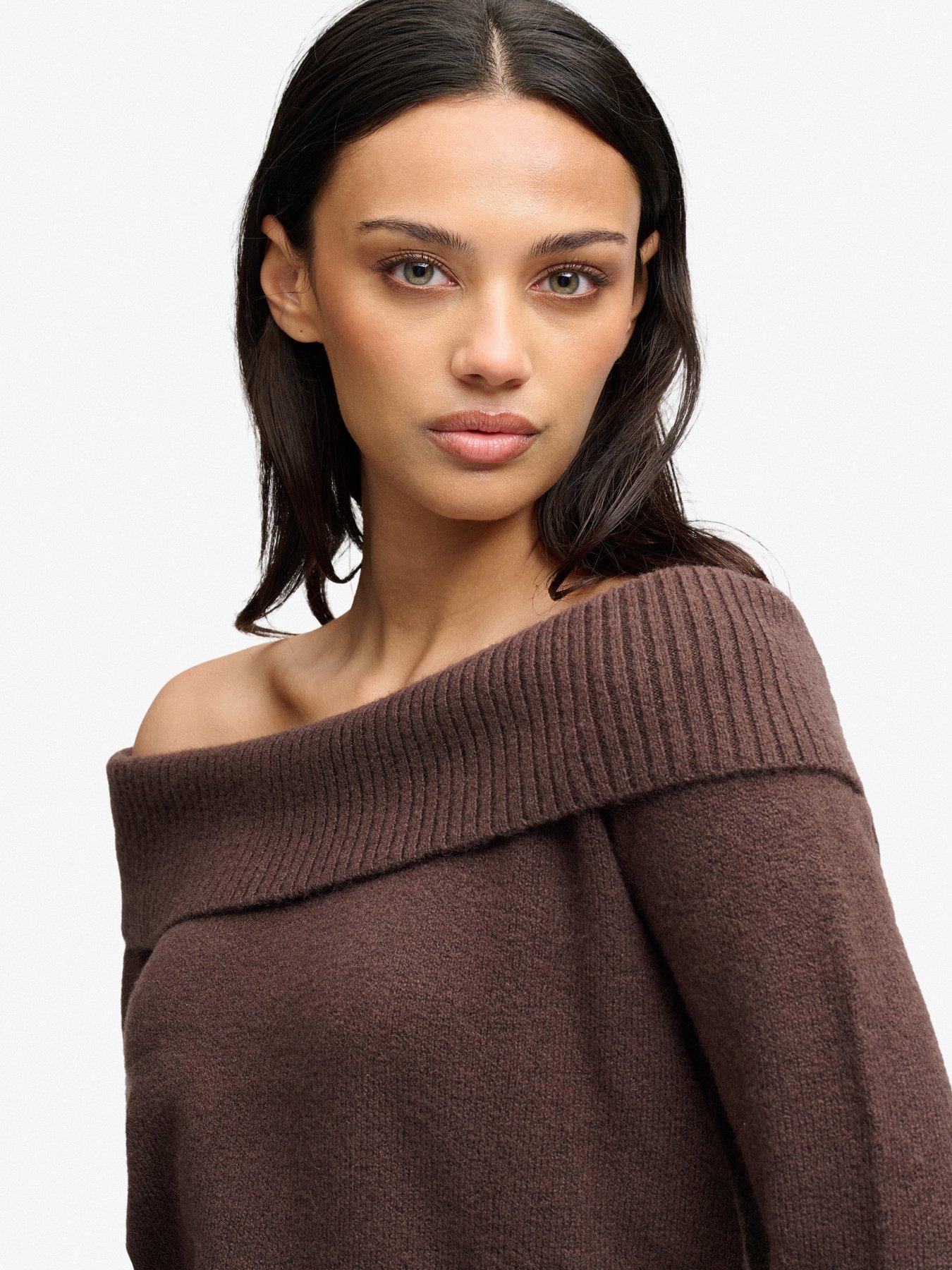 Image 4 of 6 of Superdry Superdry Bardot Knitted Jumper - Brown