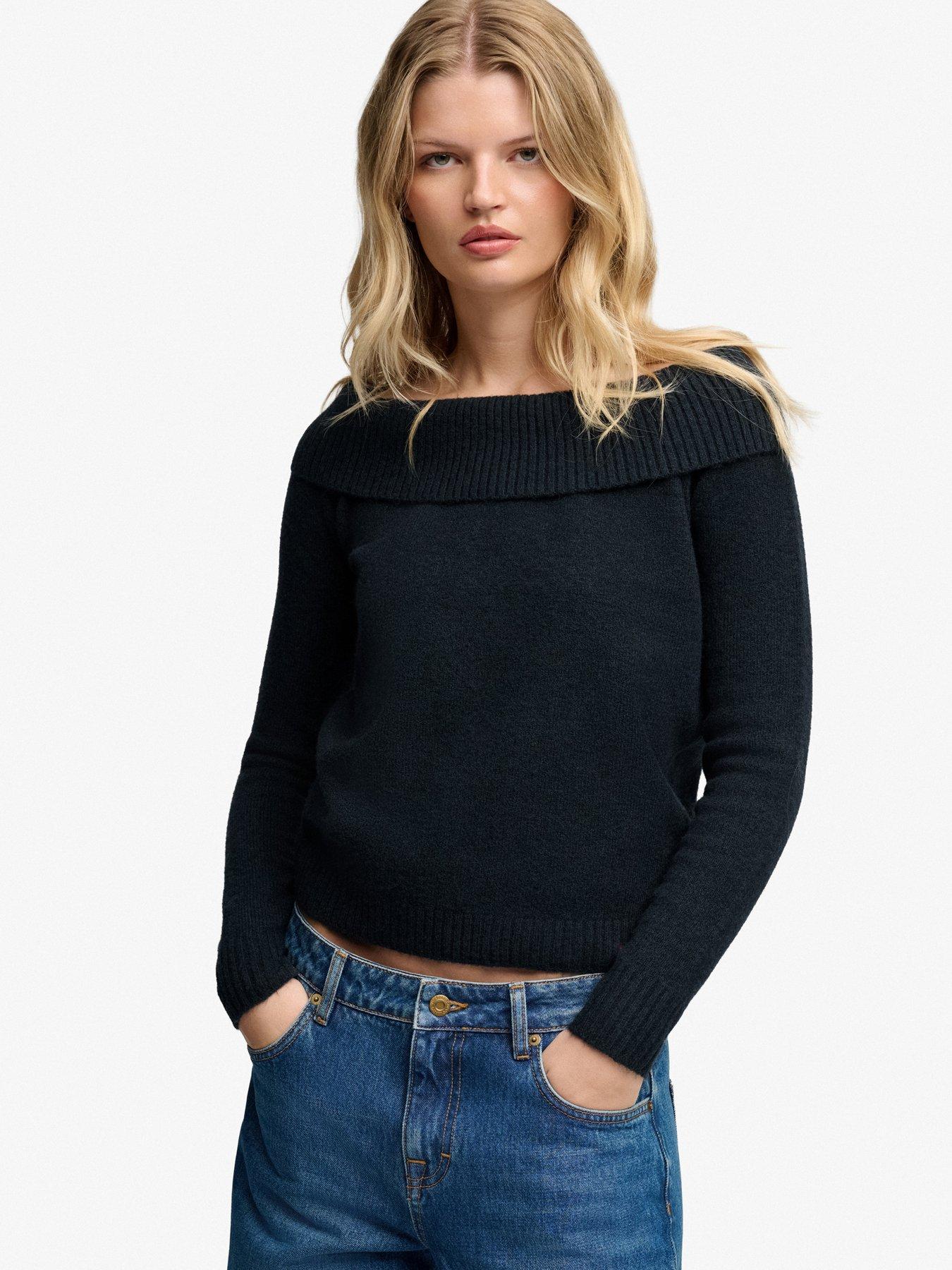 Image 1 of 6 of Superdry Superdry Bardot Knitted Jumper - Navy