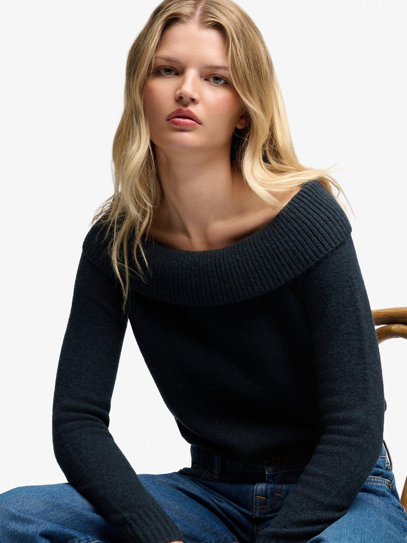 Image 4 of 6 of Superdry Superdry Bardot Knitted Jumper - Navy