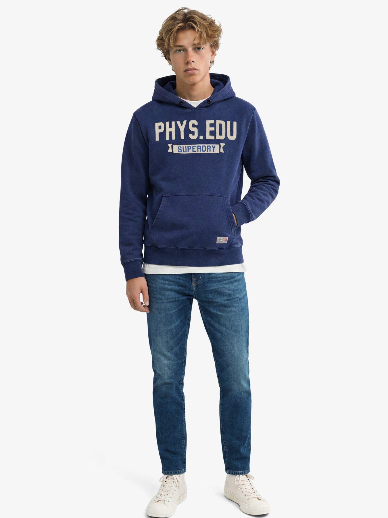 Image 3 of 4 of Superdry Mens Track Relaxed Fit Brushed Hoodie - Navy