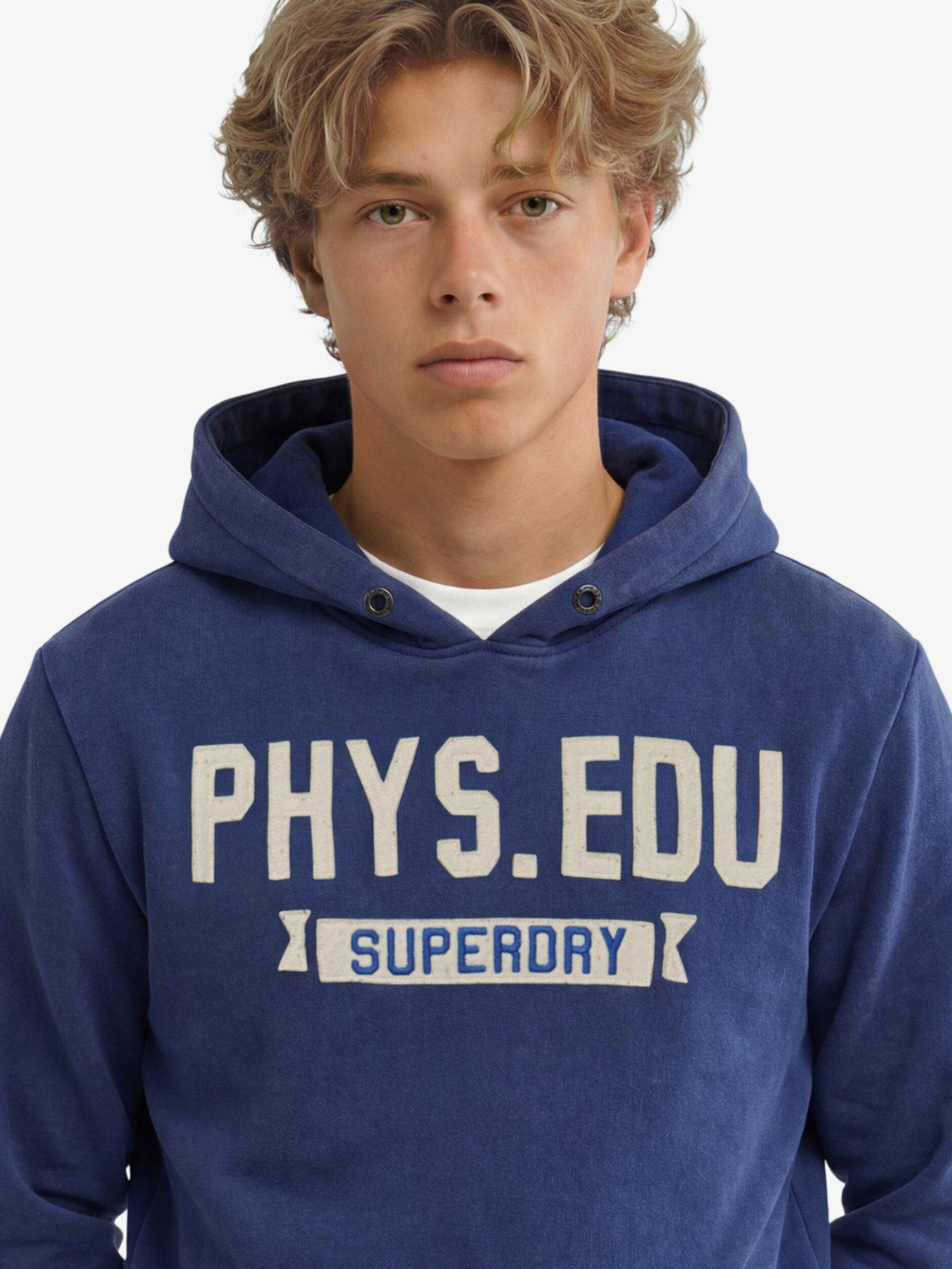 Image 4 of 4 of Superdry Mens Track Relaxed Fit Brushed Hoodie - Navy